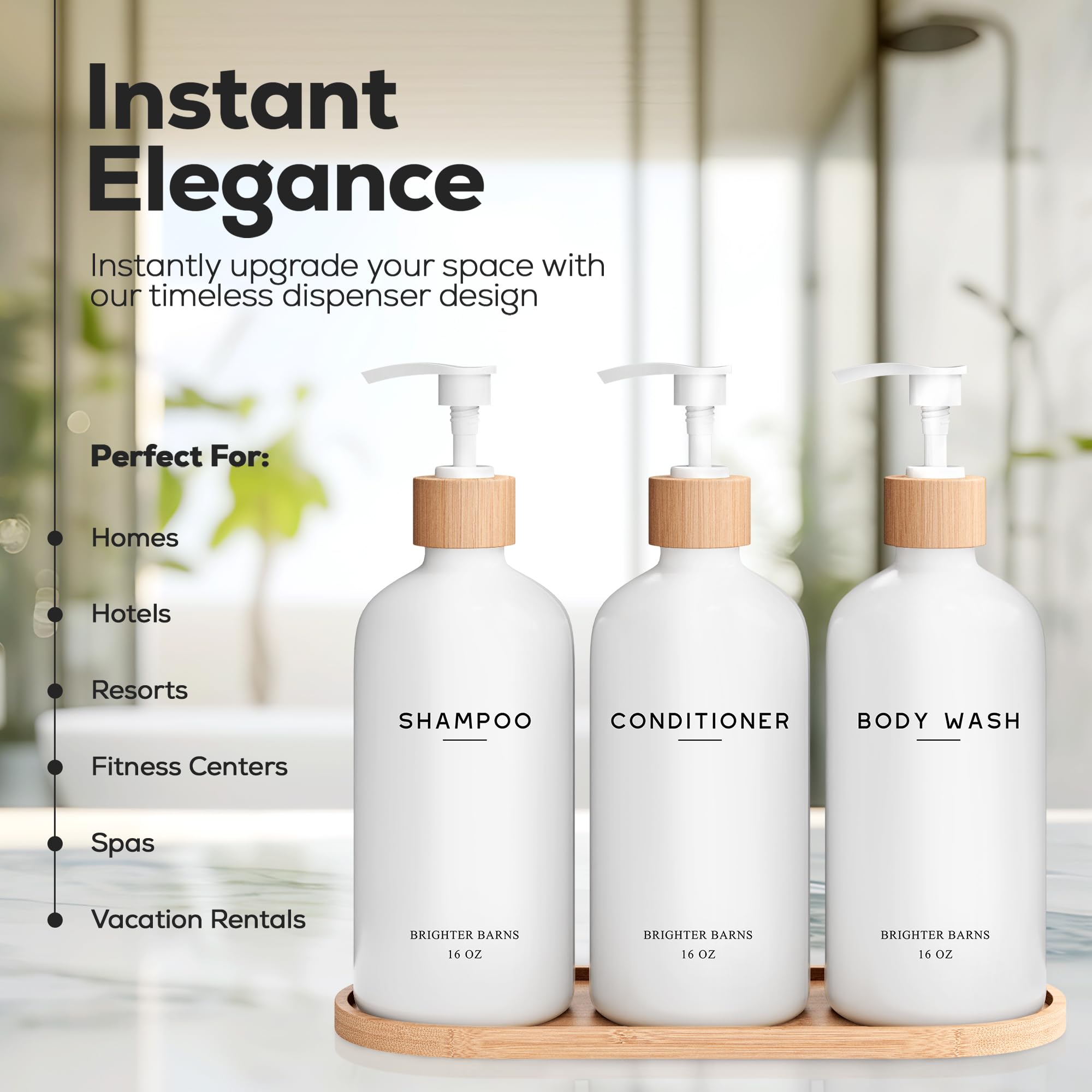 White Shampoo And Conditioner Dispenser Set By Brighter Barns - Shower Dispenser - Shampoo Conditioner Body Wash Dispenser With