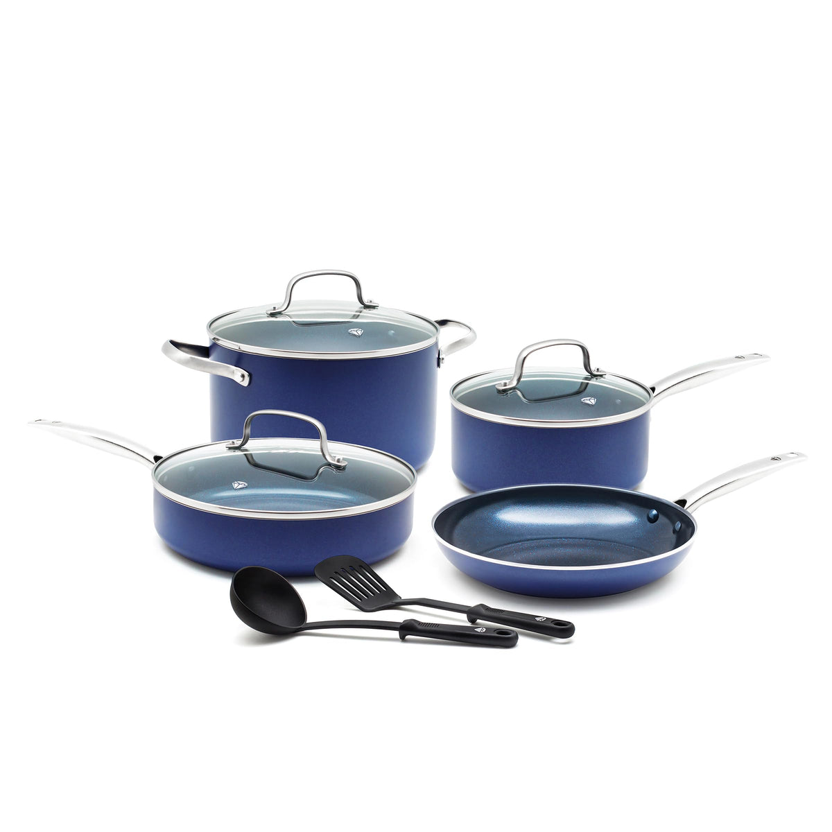 Blue Diamond 9 Piece Cookware Set, Diamond Infused PFAS & PFOA-Free Ceramic Nonstick Pots and Pans, Durable Nontoxic Metal Utens