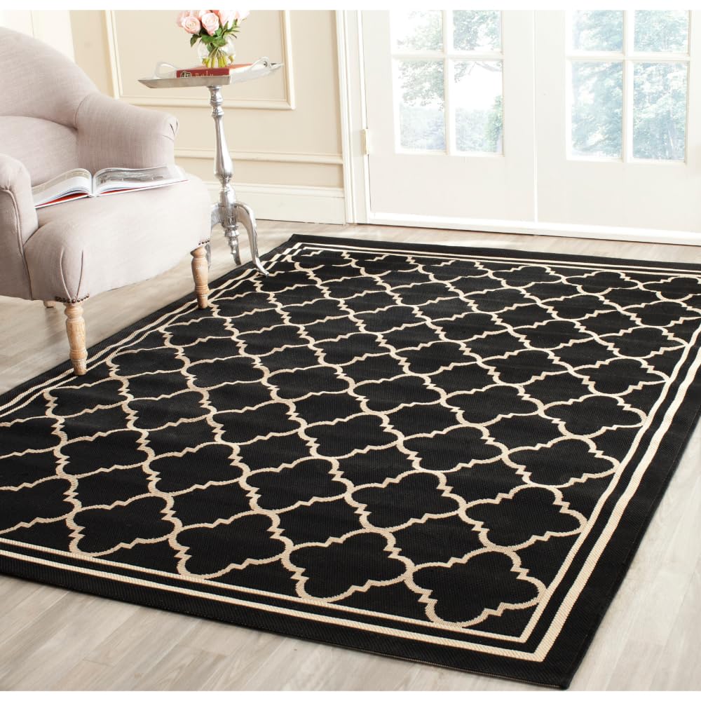SAFAVIEH Courtyard Collection 67 x 96 Black/Beige CY6918 Trellis Indoor/ Outdoor Splashproof Easy Scrubbing Patio Backyard Mud