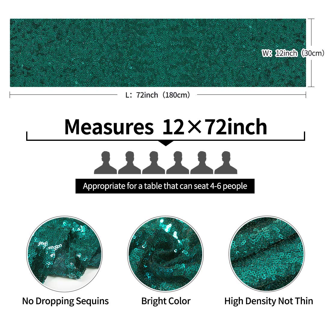 2 Packs 12 X 72 Inches Hunter Green Sequin Table Runner, Glitter Runner For Birthday Party Supplies Decorations Wedding Bachelor