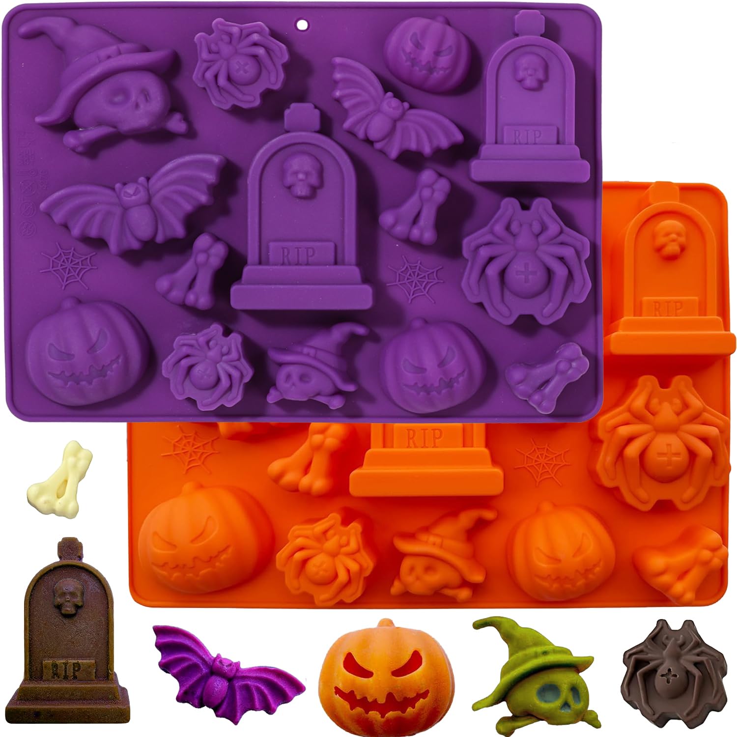VICDUEKG 2 Pcs Halloween Chocolate Mold Silicone Cake Molds for Baking Chocolate Cupcakes Candy Gummy Cookies Party Holiday Deco