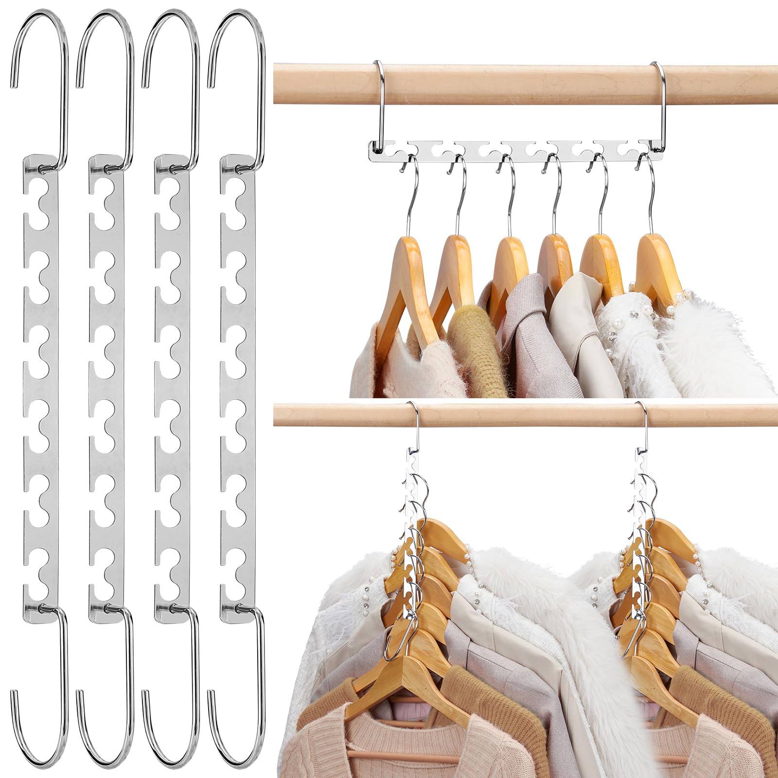 HOUSE DAY 4 Pack Metal Magic Hangers Space Saving Hangers Closet Space Saving Wardrobe Clothing Hanger Organizer  Updated Hook Design