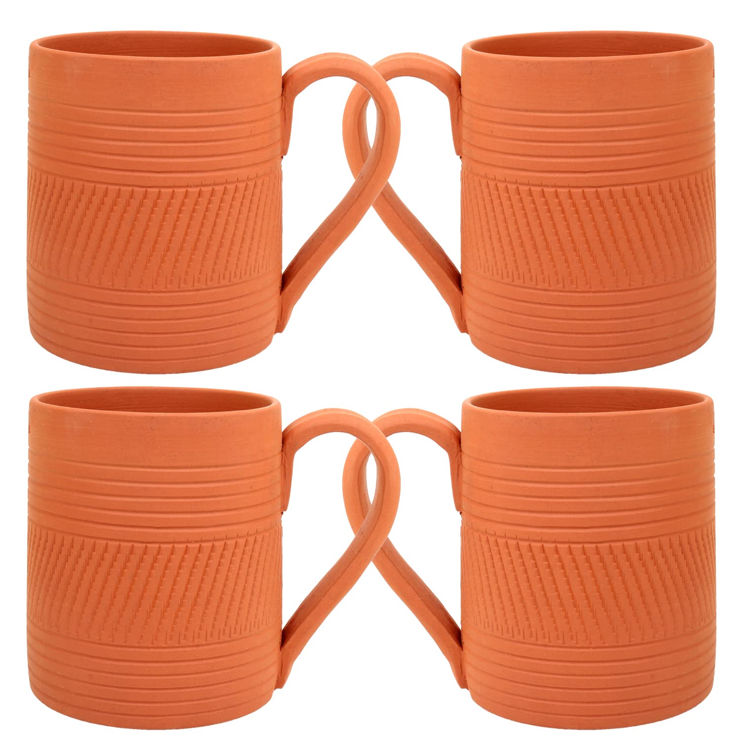Ksi Handcrafted Mitti Clay Coffee Mug Set Of 4, 225Ml Earthen Clay Cups For Tea, Coffee, Milk, Hot Beverages  Organic, NonToxi