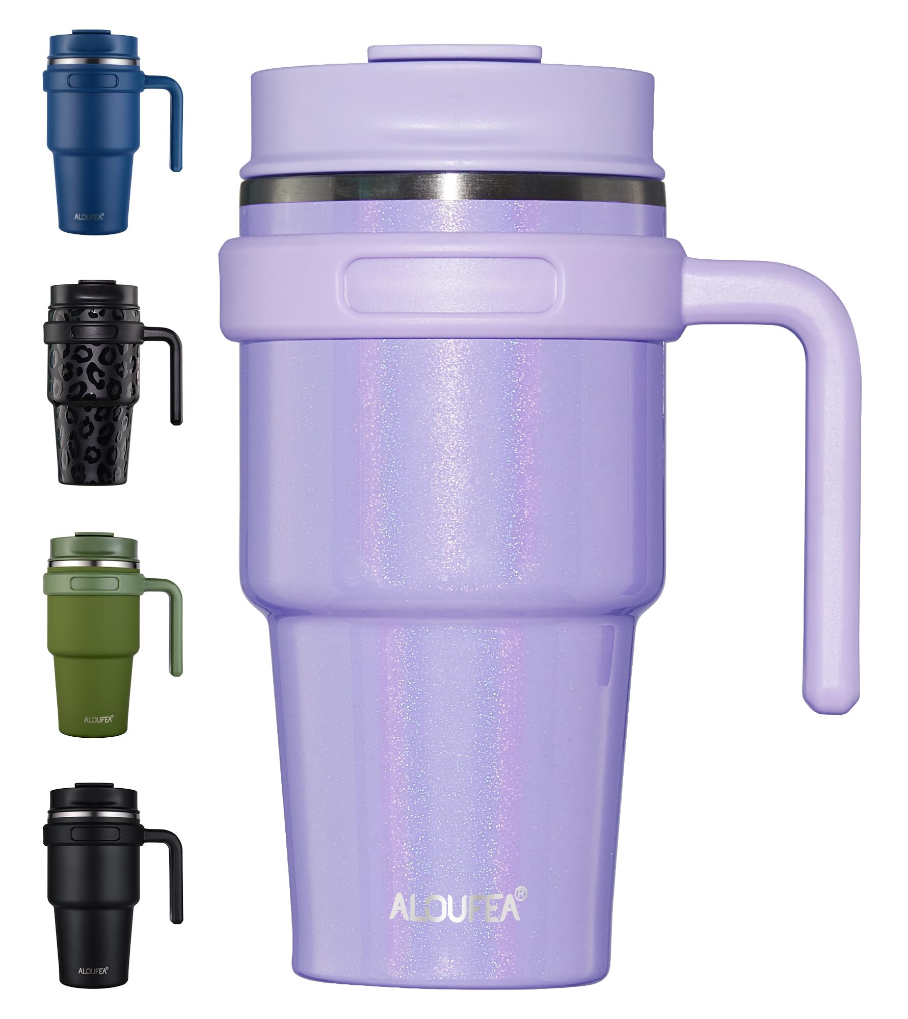 ALOUFEA 20 oz Insulated Coffee Mug Tumbler with Handle, Stainless Steel Travel Mug Tumbler with Lid and Straw, Double Wall Vacuu