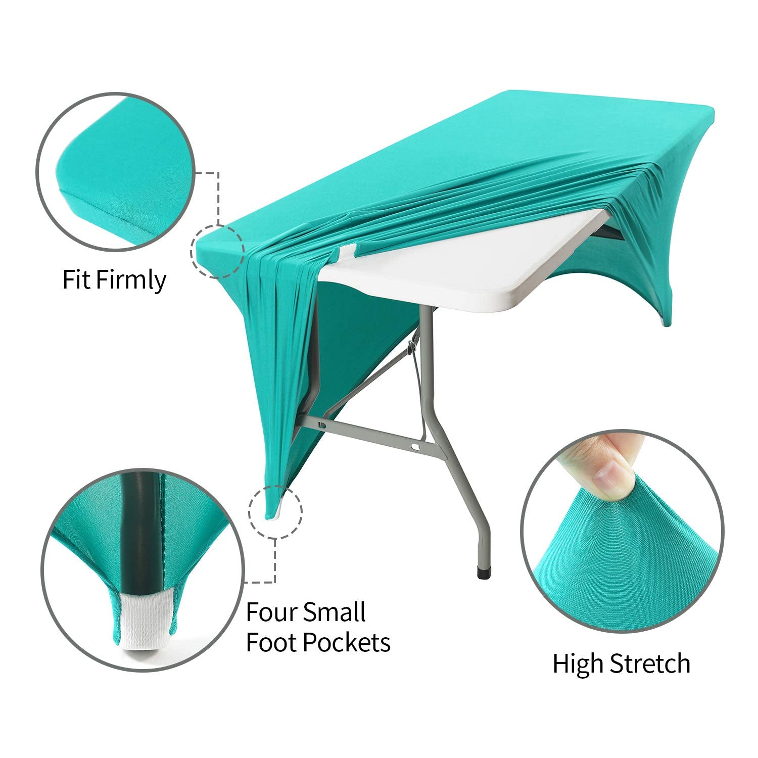 Peomeise 8Ft Spandex Table Cover Rectangular Stretch Spandex Tablecloth (Turquoise,8Ft)