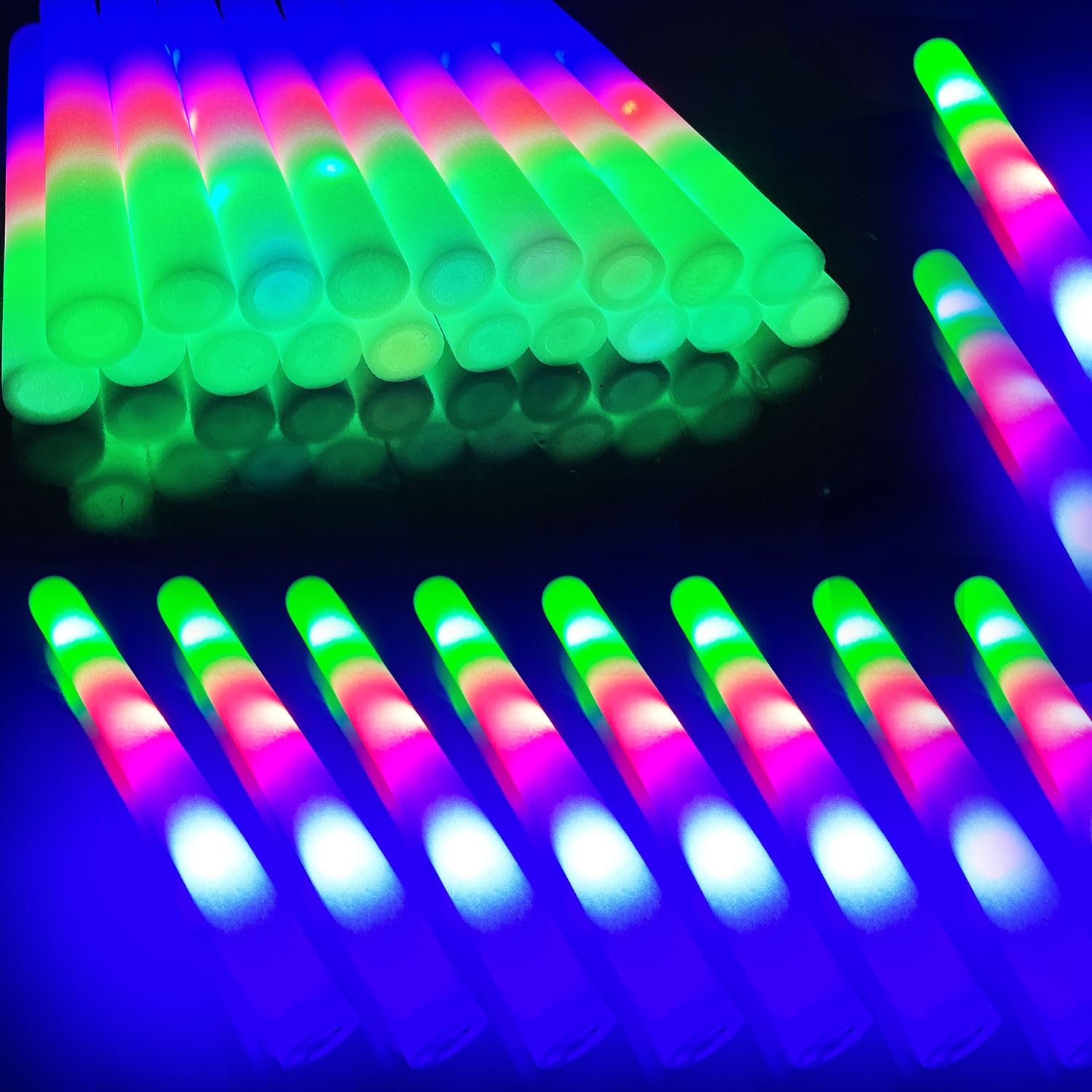 KitchenGenie 68 Pack LED Foam glow sticks, glow sticks for wedding with 3 Modes Colorful Flashing, Glow Stick Bulk Party Pack fo