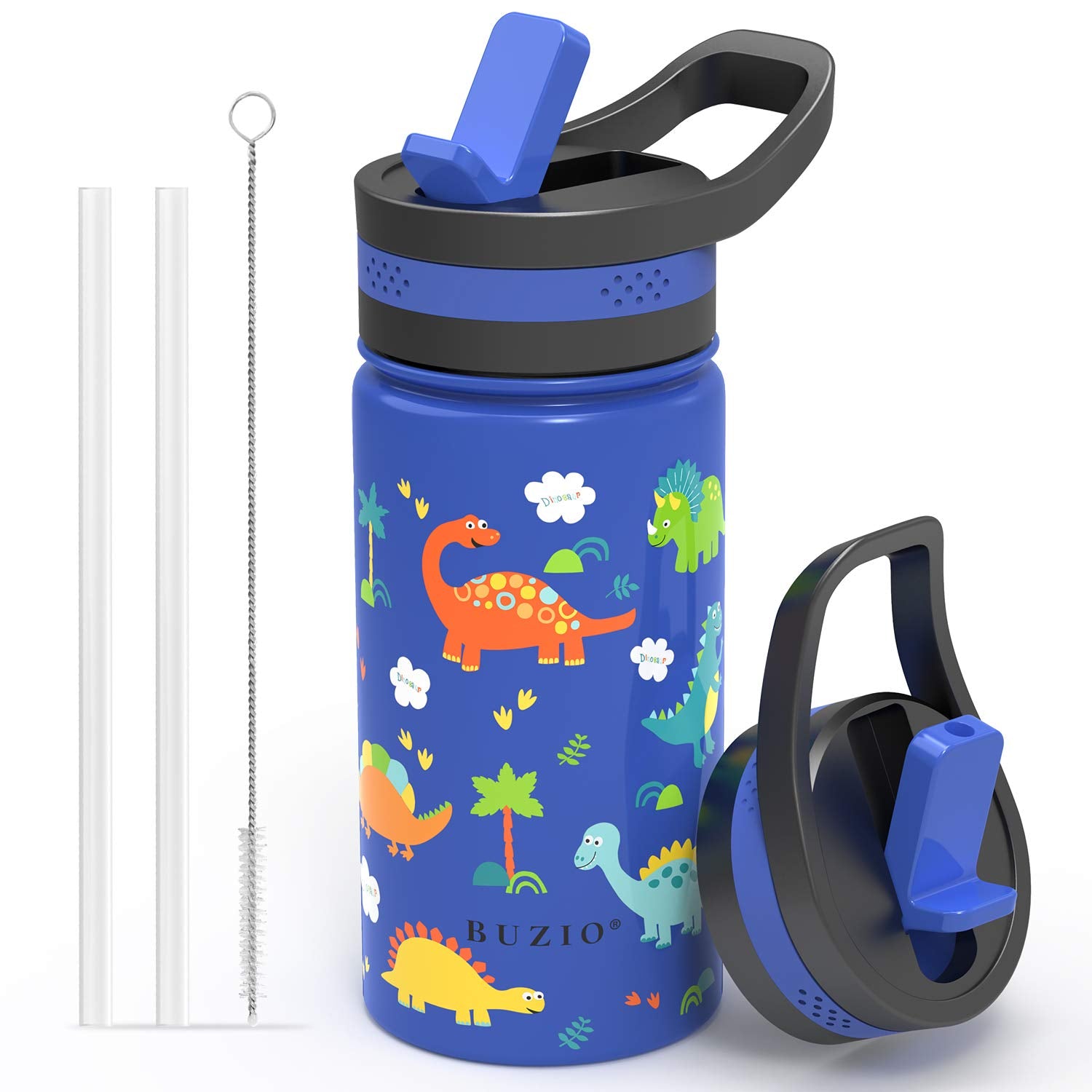 BUZIO 14 oz Kids Triple Wall Insulated Water Bottle with Tritan Straw Lids