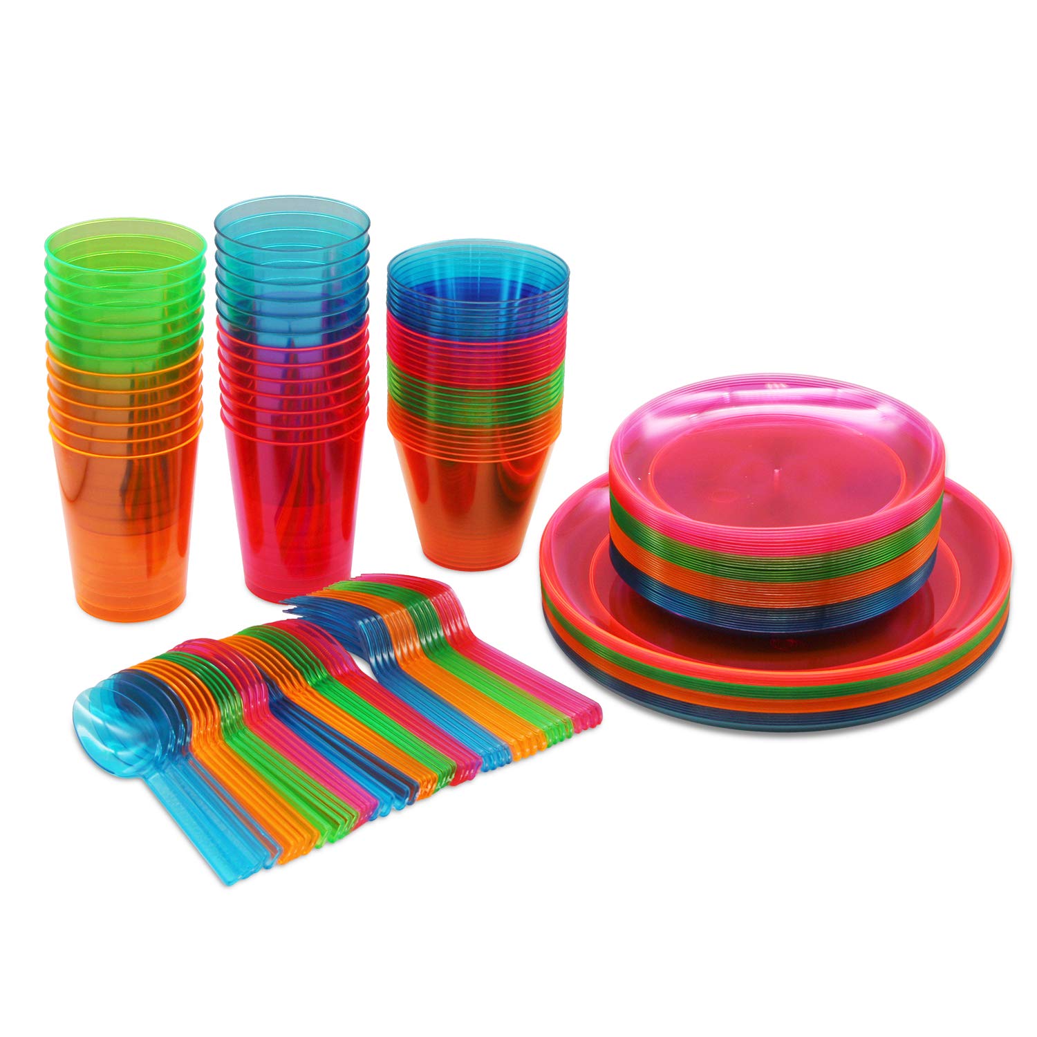 Party Essentials N265298 Party Supplies Set/Blacklight Uv Glow In The Dark Kit, 9'' Plates, 6'' Plates, 10 Oz. Tumblers, 9 Oz. T