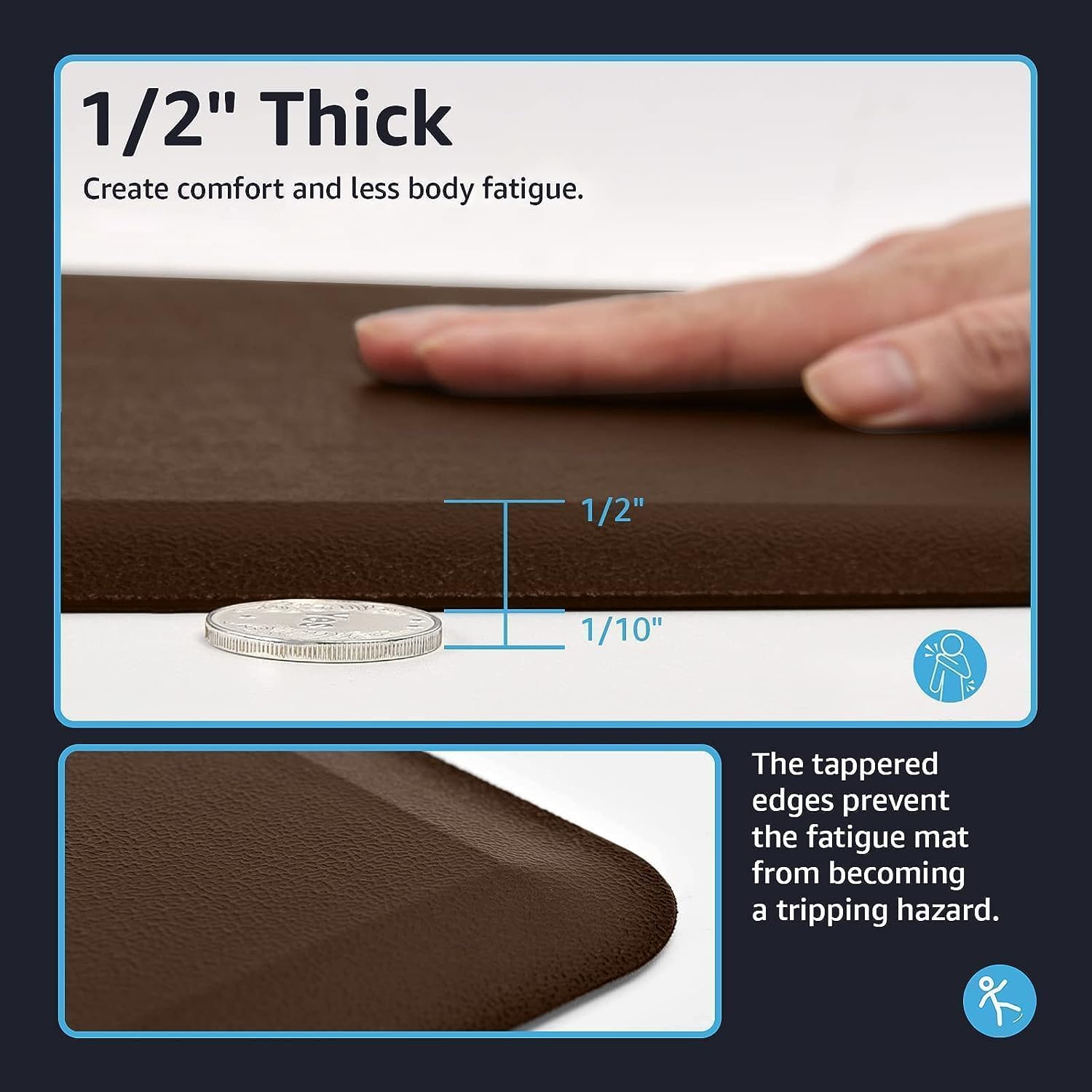 Art3D Anti Fatigue Mat - 1/2 Inch Cushioned Kitchen Mats - Comfort & Non Slip Cushion For Standing Desk, Office Or Garage Floor