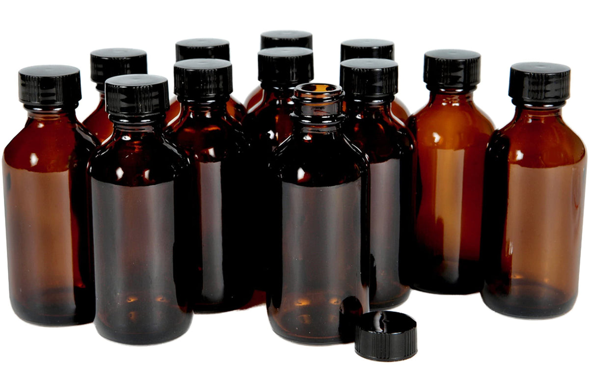 Vivaplex, 12, Amber, 2 Oz Glass Bottles, With Lids