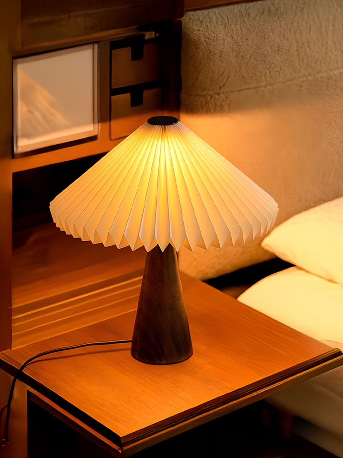 Fig Living Ballet Table Lamp | Patented Design | Folded Laminated Paper Lampshade With Mango Wood Base | Dust And Water Resistan