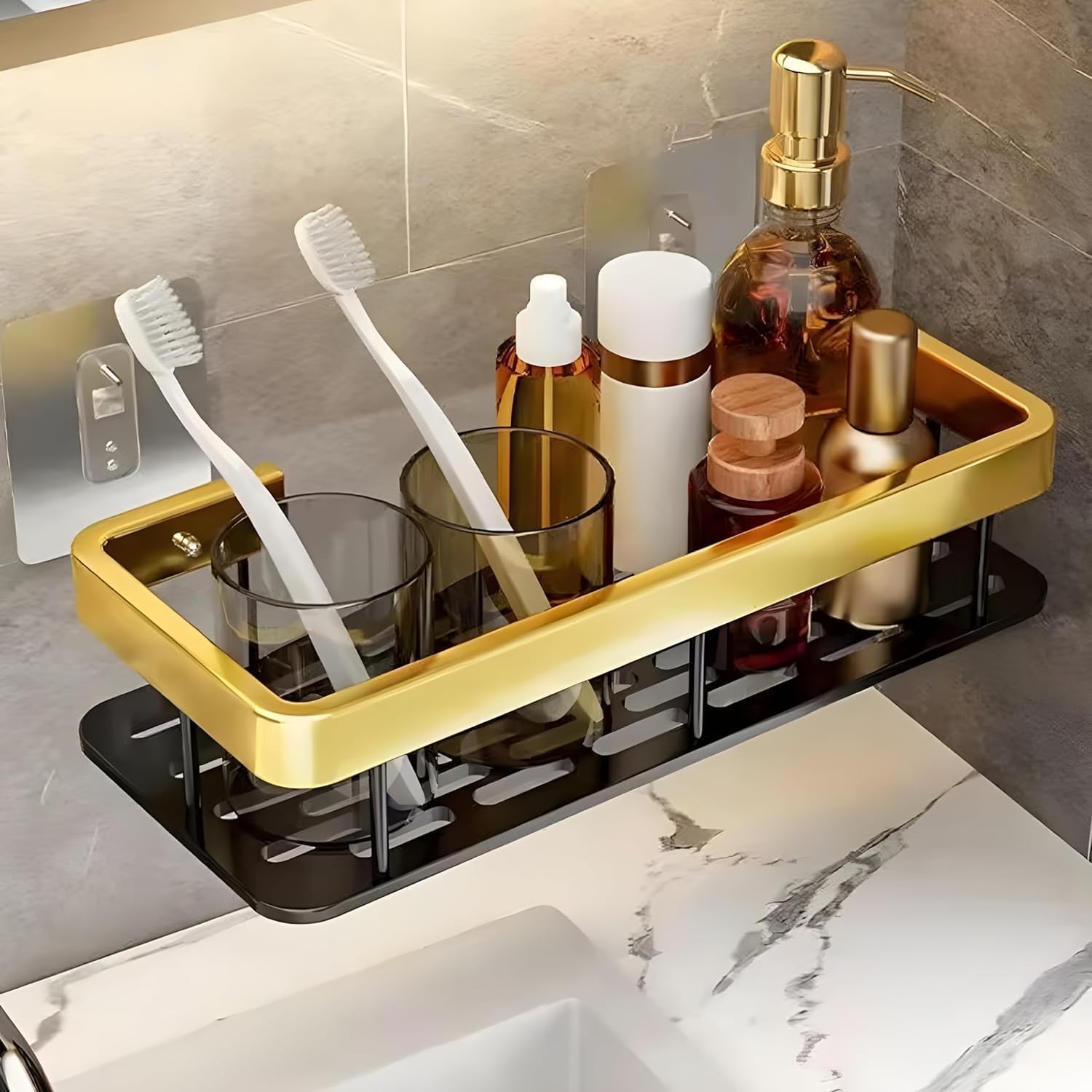 Ladila Aluminum Wall Mounted Bathroom Organiser Floating Shelf For Bathroom Cabinet Multifunctional Large Capacity Bathroom Rack