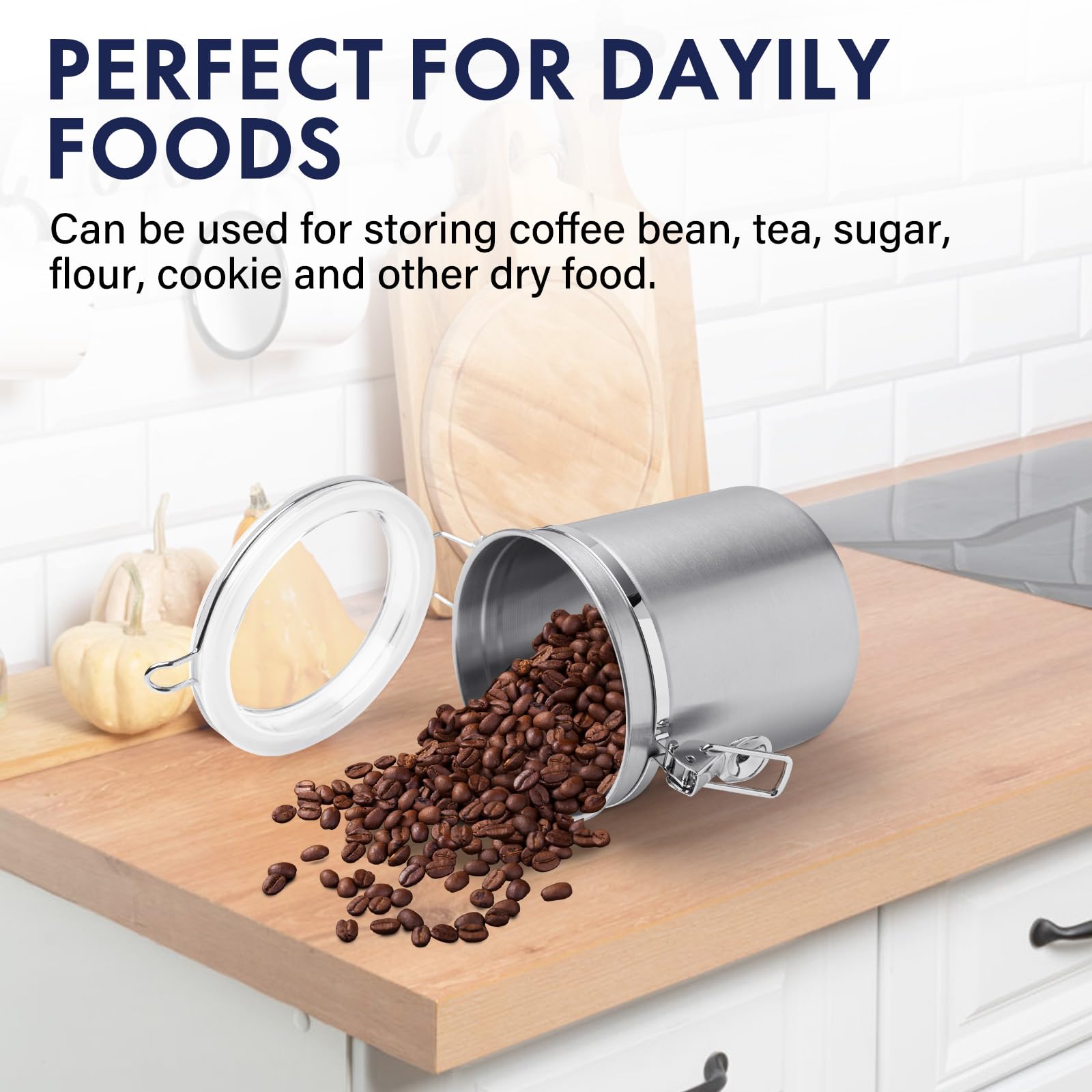 Enloy 4-Piece Stainless Steel Airtight Food Storage Canister Set With Clear Lid, Containers Sets For Kitchen Counter For Sugar,