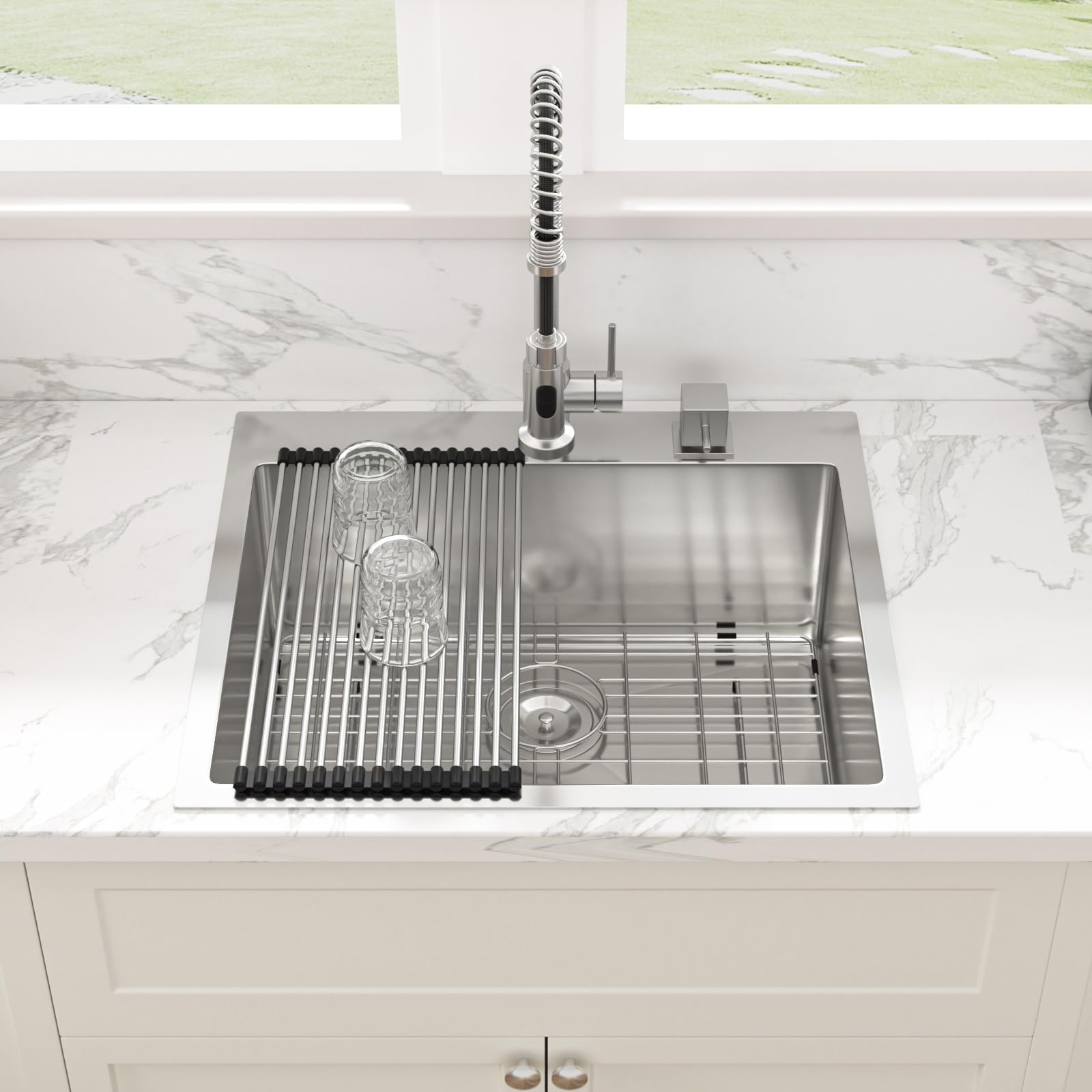 Sarlai 25 Drop In Kitchen Sink - 25 X 22 Stainless Steel Sink Drop In Laundry Sink 16 Gauge Round Corner Single Bowl Topmount Si