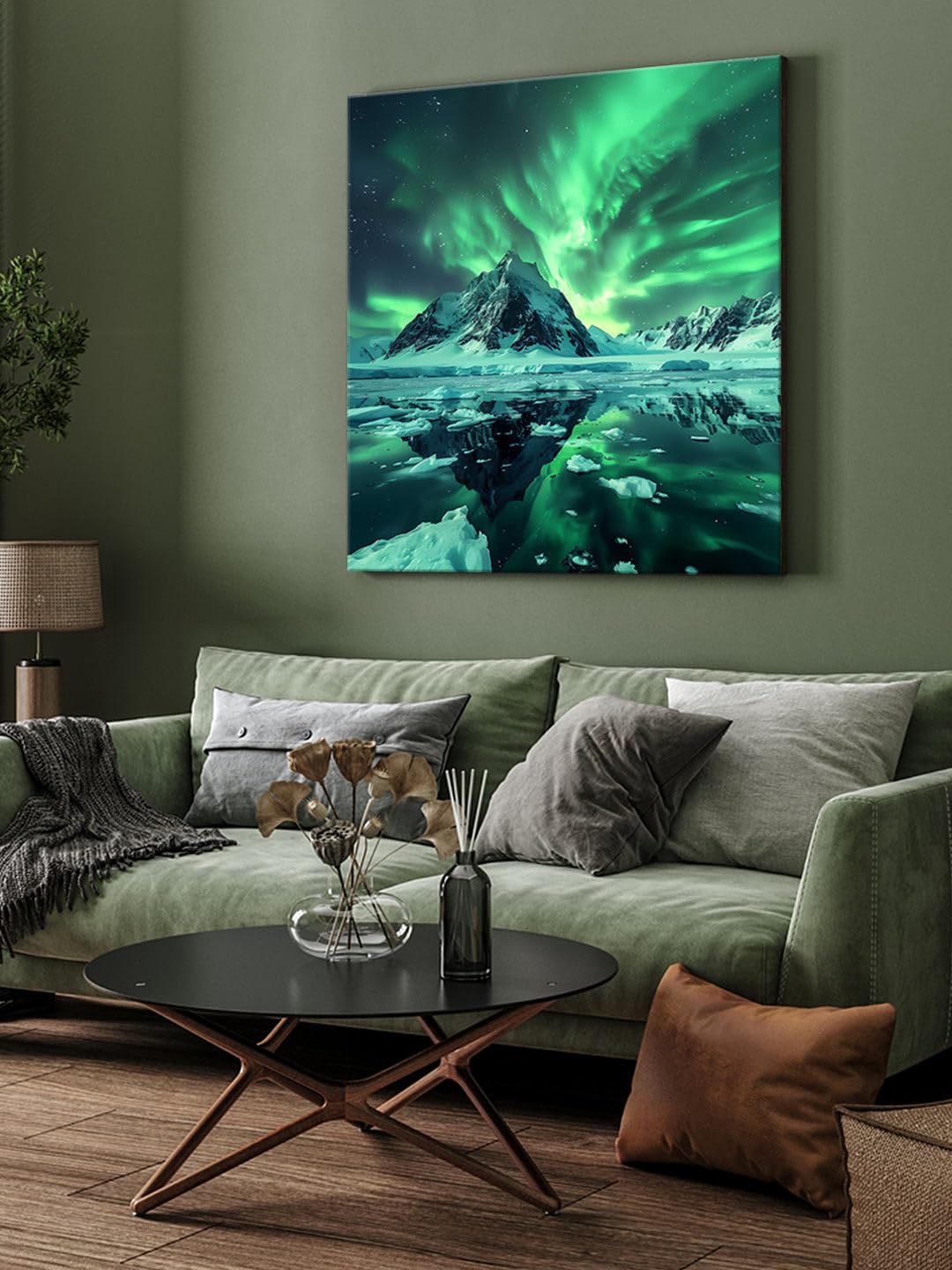 999Store Mystical Aurora Canvas-Wrapped Painting 24X24 - Northern Lights Over Icy Peaks(Flp24X240339)