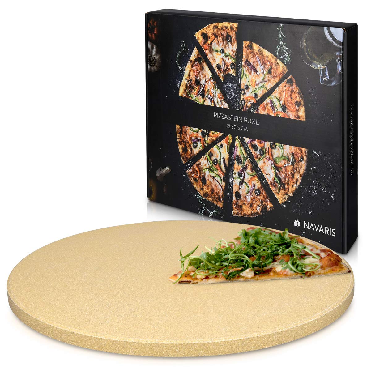Navaris Xl Pizza Stone For Baking - Cordierite Pizza Stone Plate For Bbq Grill Oven - Cook Serve Pizza, Bread - Incl. Recipe Boo