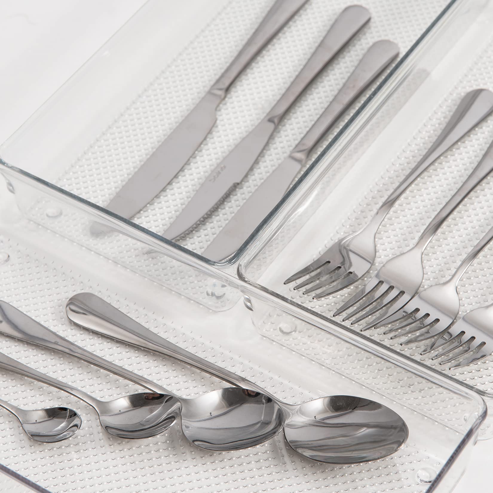 3 Pack Clear Plastic Drawer Organizer Tray Cutlery Utensil Makeups Drawer Organizers 12'' X 6''