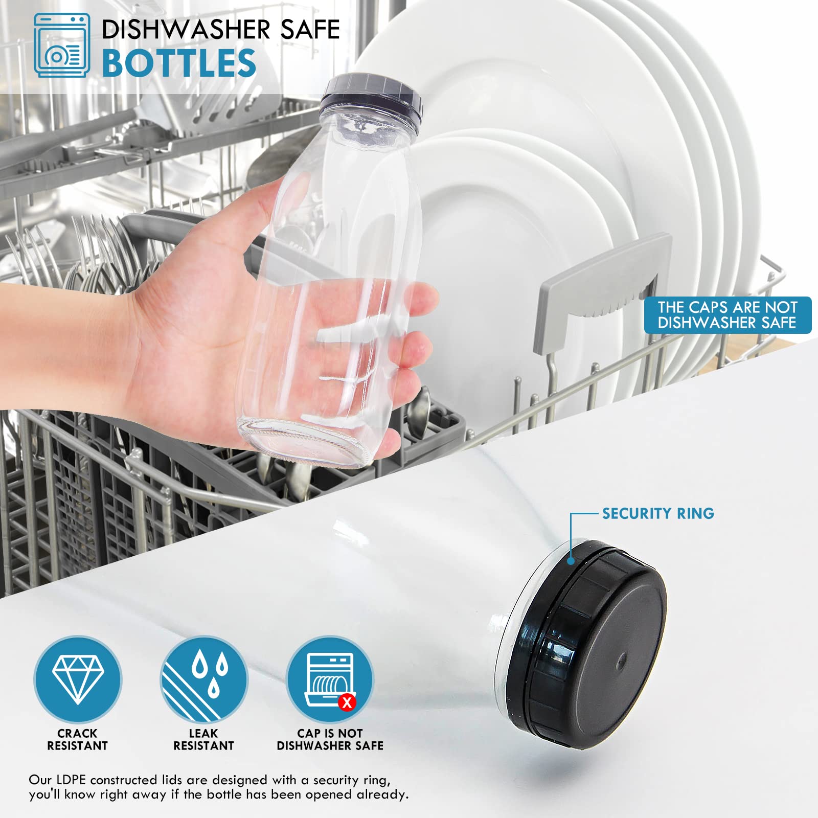 Yeboda 32Oz Glass Milk Bottle With Plastic Tamper-Proof Caps (4 Pack) Vintage Reusable Dairy Drinking Containers, Glass Bottles