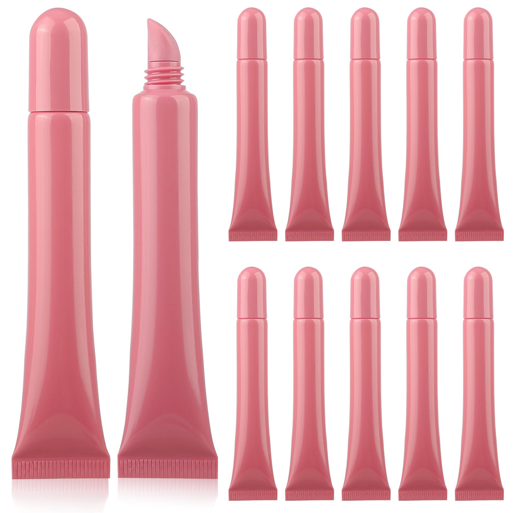 COSIDEA 10pcs Empty 10ml 0.33oz Solid color Pink Squeeze lip gloss tubes soft lipgloss bottles for refill lip oil with Slope cov