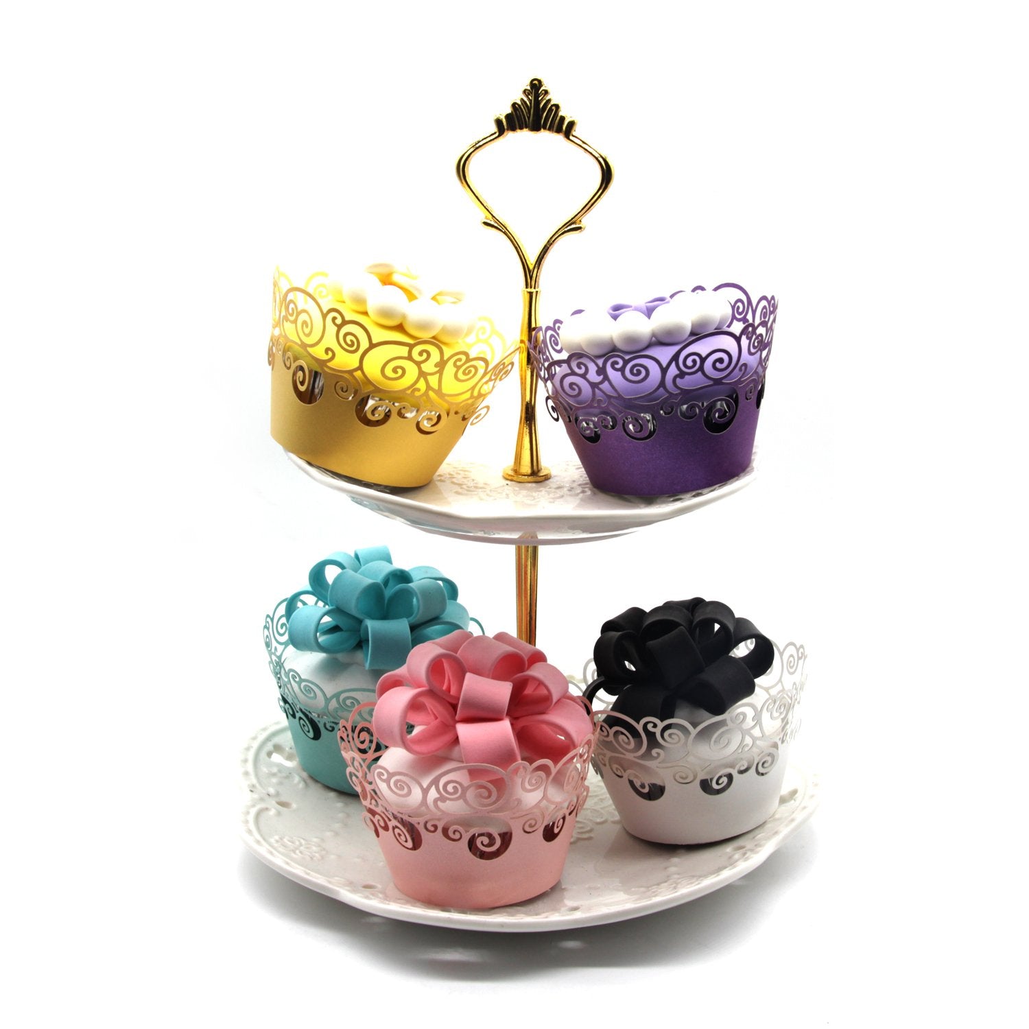 Kposiya Cupcake Wrappers 100 Pack Cupcake Wraps In 5 Colors Filigree Artistic Bake Cake Paper Cup Little Vine Laser Cut Liner Ba