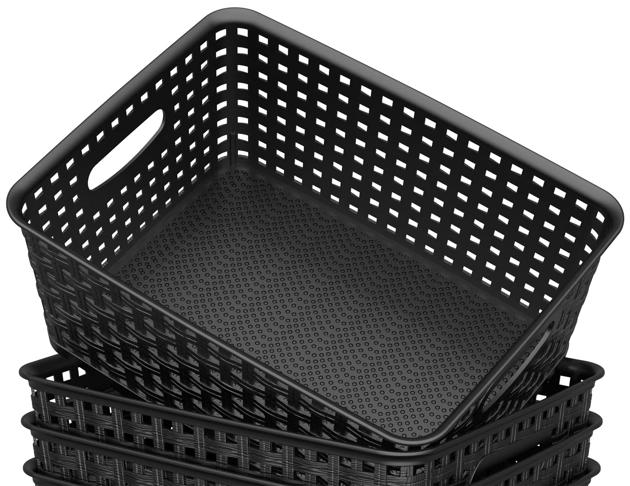 Wyt 12-Pack Plastic Small Shelf Storage Weave Baskets For Organizing, Black