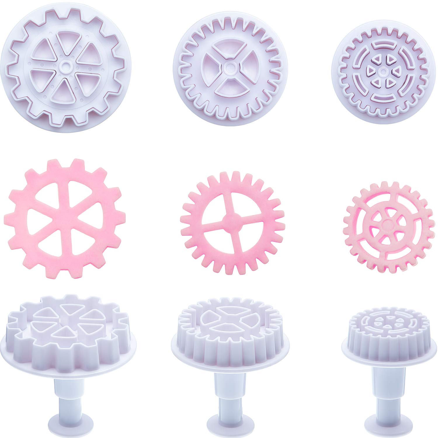 6 Pieces Gear Cookie Cutters Steampunk Fondant Molds Cogs Mold Clock Wheel Mold Fondant Cake Mold Plunger Cutter For Cupcake Dec