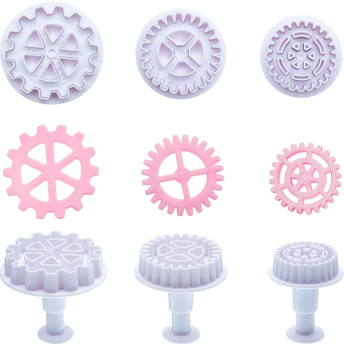6 Pieces Gear Cookie Cutters Steampunk Fondant Molds Cogs Mold Clock Wheel Mold Fondant Cake Mold Plunger Cutter For Cupcake Dec