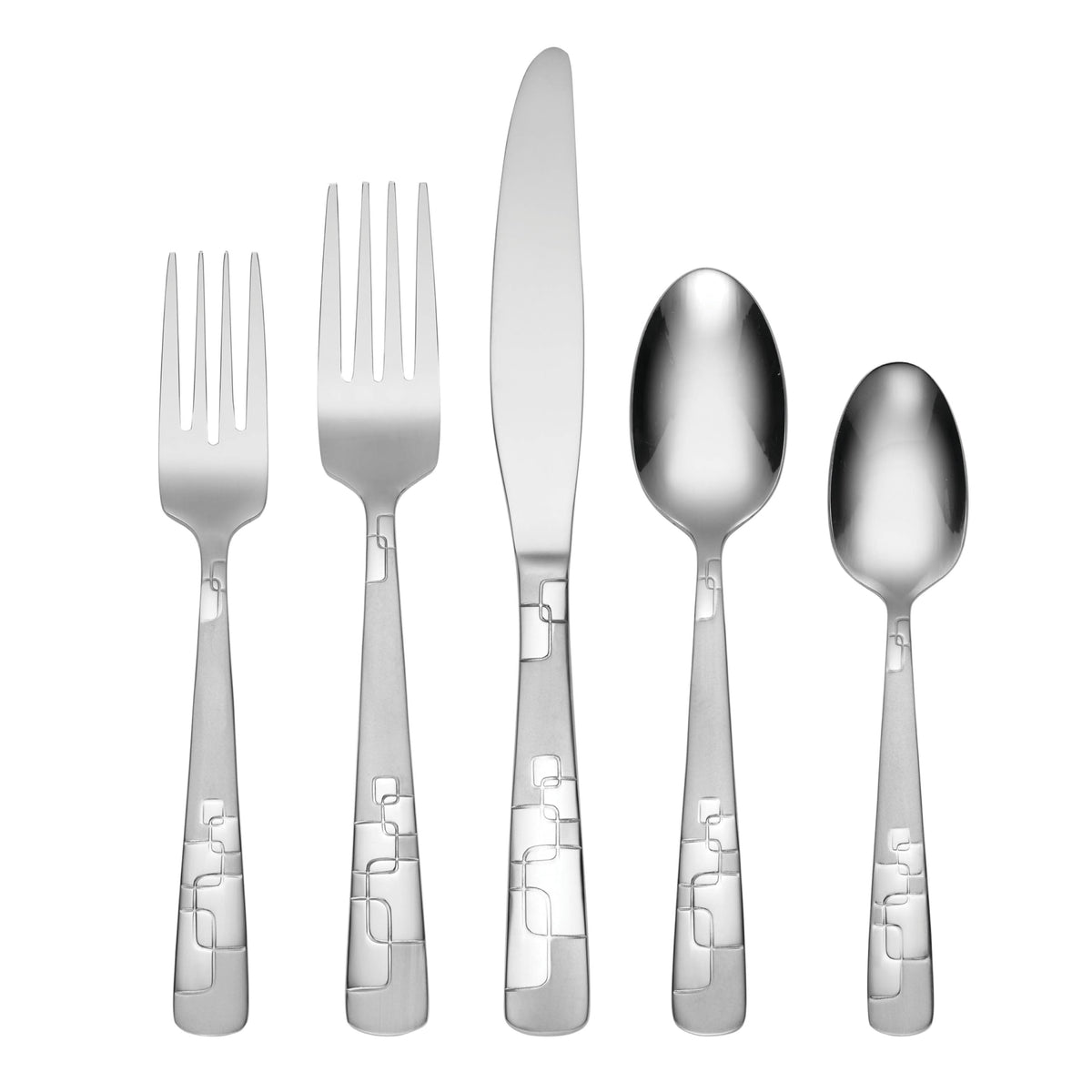 Oneida Quadratic 20 Piece Everyday Flatware, Service For 4, 18/0 Stainless Steel, Silverware Set, 3.6 X 6.3 X 10.3 Inches