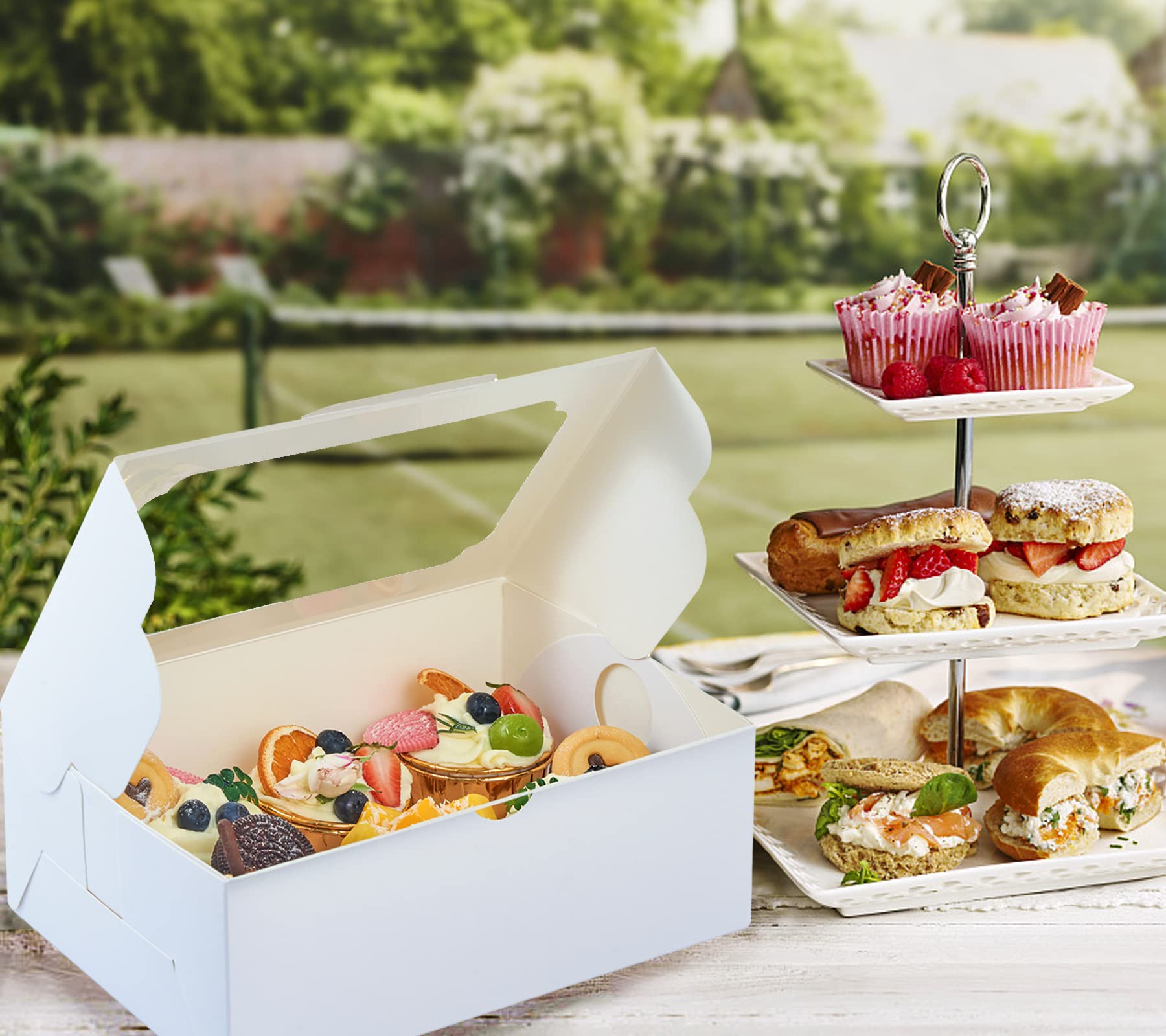 UnicoPak 20 Pack 10 x 6.8 x 4 Inch Tall White Cupcake Boxes with Handle Tray  Cupcake Boxes 6 Count  Extra Large Cupcake Boxes Bakery Boxes Muffin Boxes for Standard and High Creams Decorated Cupcakes Muffins Jumbo Cupcakes