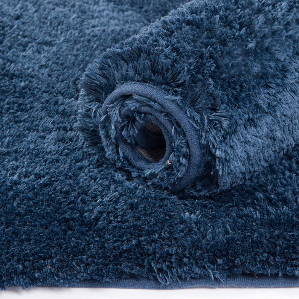Walensee Bath Rug Set, 2 Pack - Navy - Luxury Shaggy Microfiber Bath Mat, Absorbent, Non-Slip, Machine Washable - Bathroom Mats