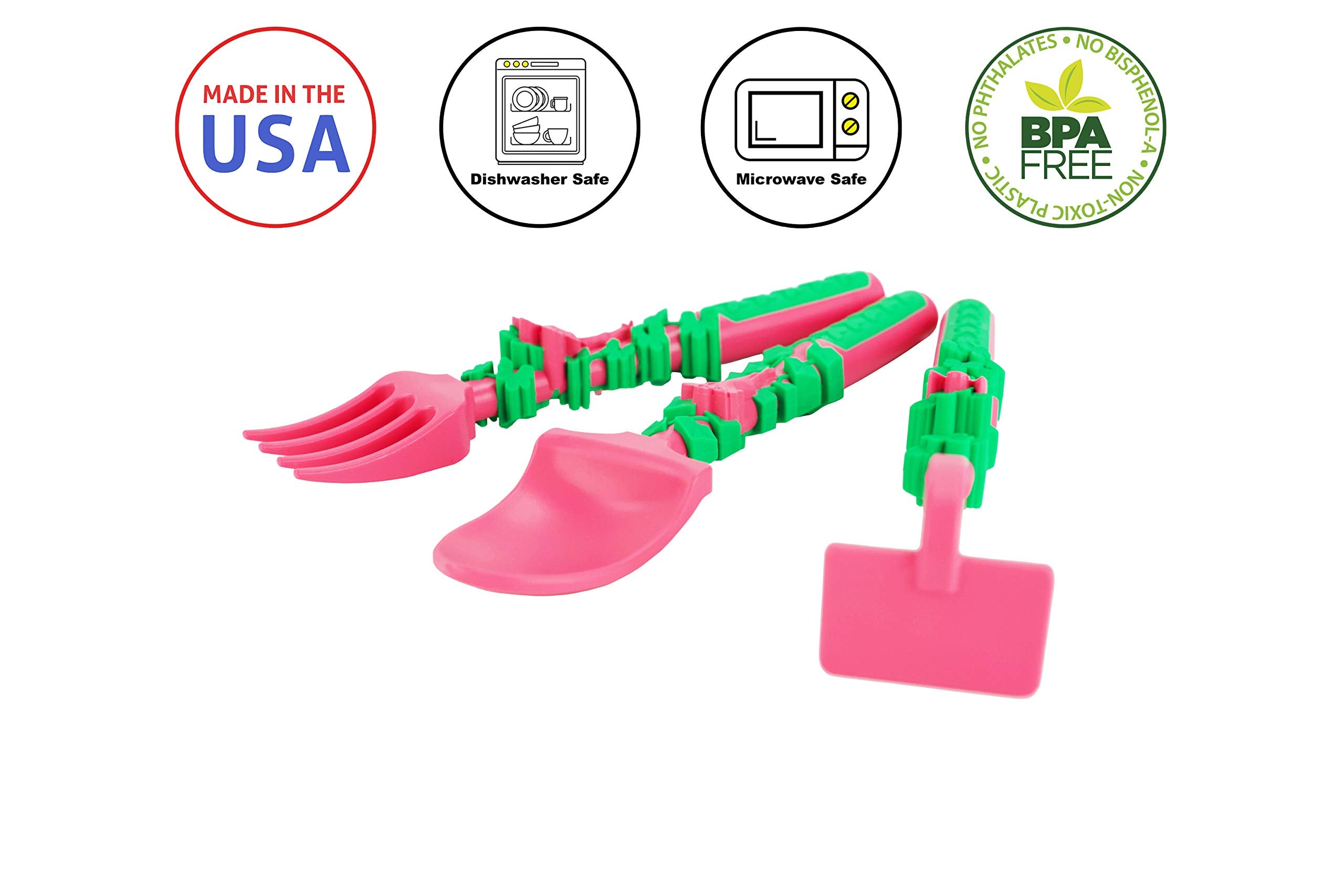 Constructive Eating - Toddler Utensils Made in USA - Silverware for Toddlers - Utensils for Kids - Constructive Eating Fork and