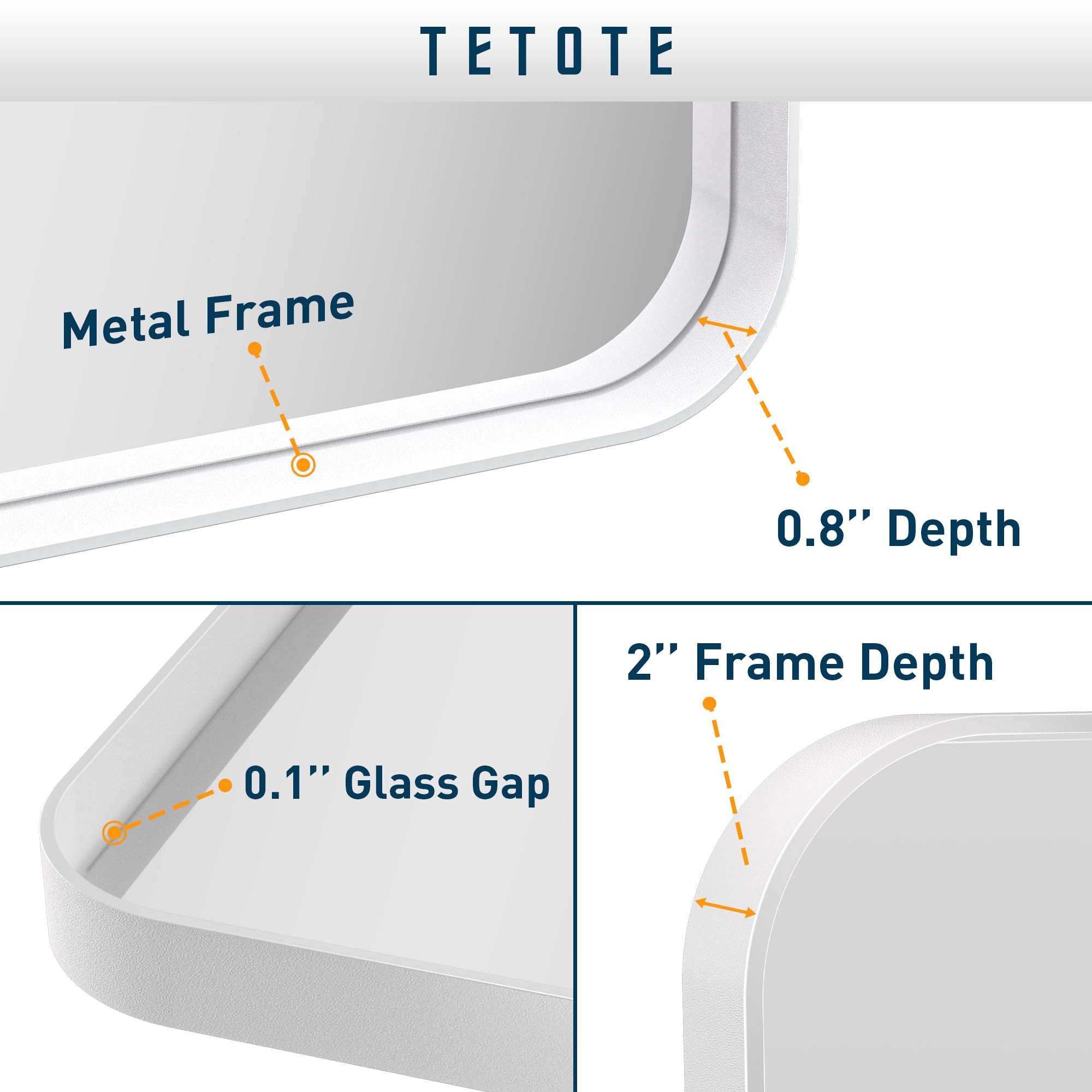 Tetote 40 X 30 White Frame Mirror For Bathroom Metal Frame Wall Mounted Rectangle Mirror For Vanity With Sandy Textured Surface(