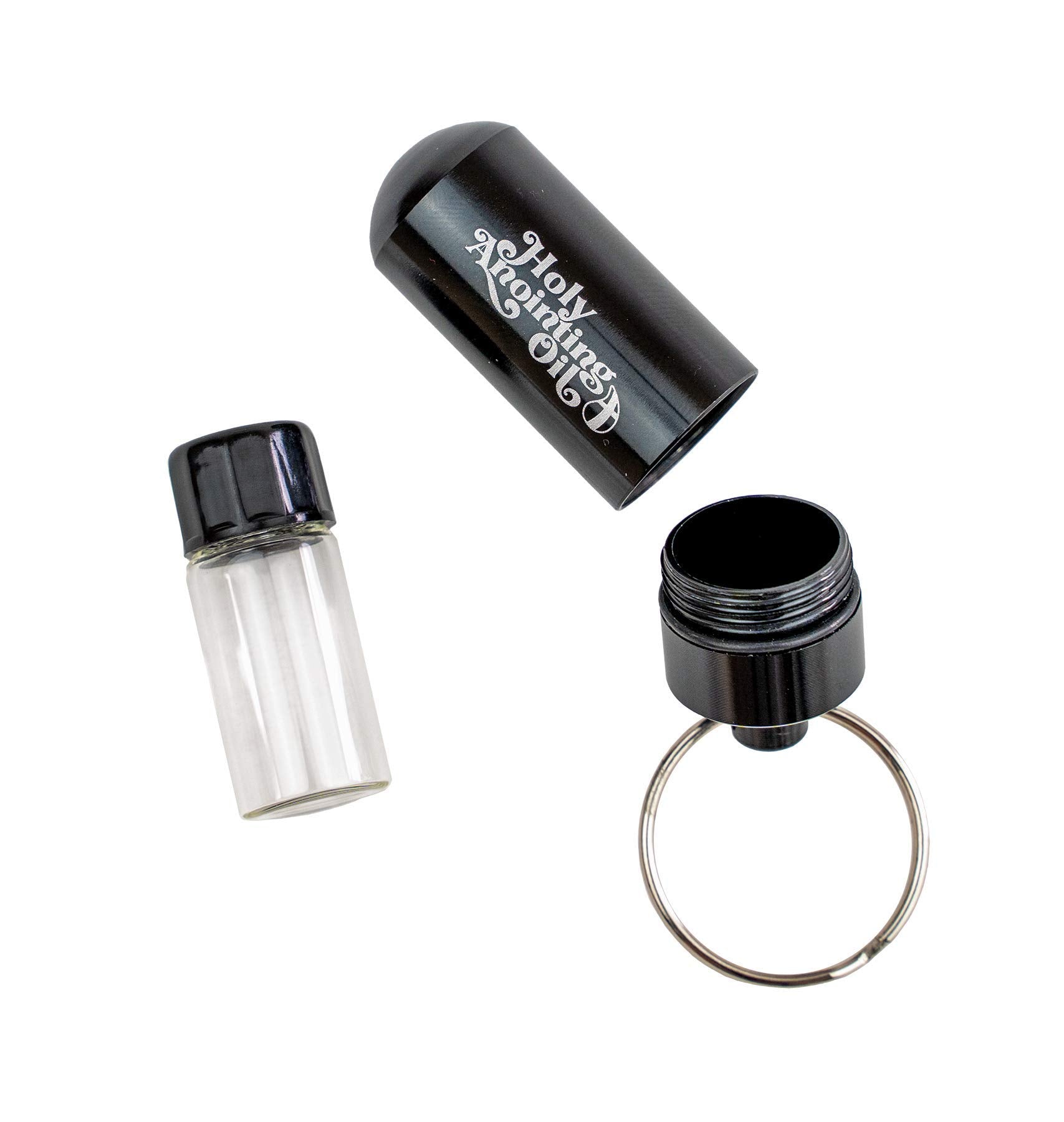 Tree Of Life Rev. 22:14 Anointing Oil Container Keychain, Black, 2Ml Glass Bottle Inside Protective Metal Casing With Screw-Top
