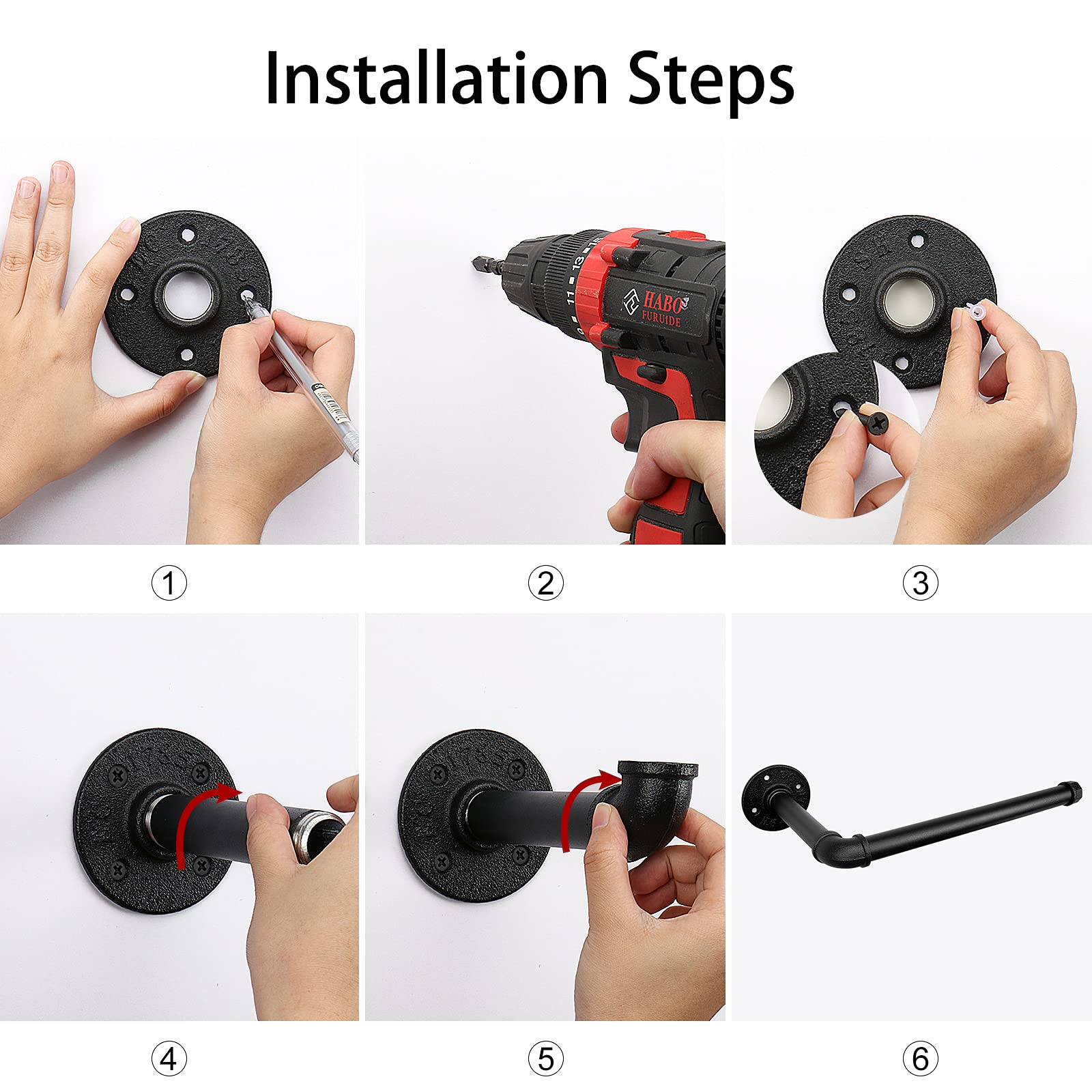 Jeasor Industrial Iron Pipe Kitchen Paper Towel Holder  Vintage Farmhouse Heavy Duty DIY Industrial Rustic Wall Mount Paper Towel Rack for Kitchen Bathroom (1  Black)