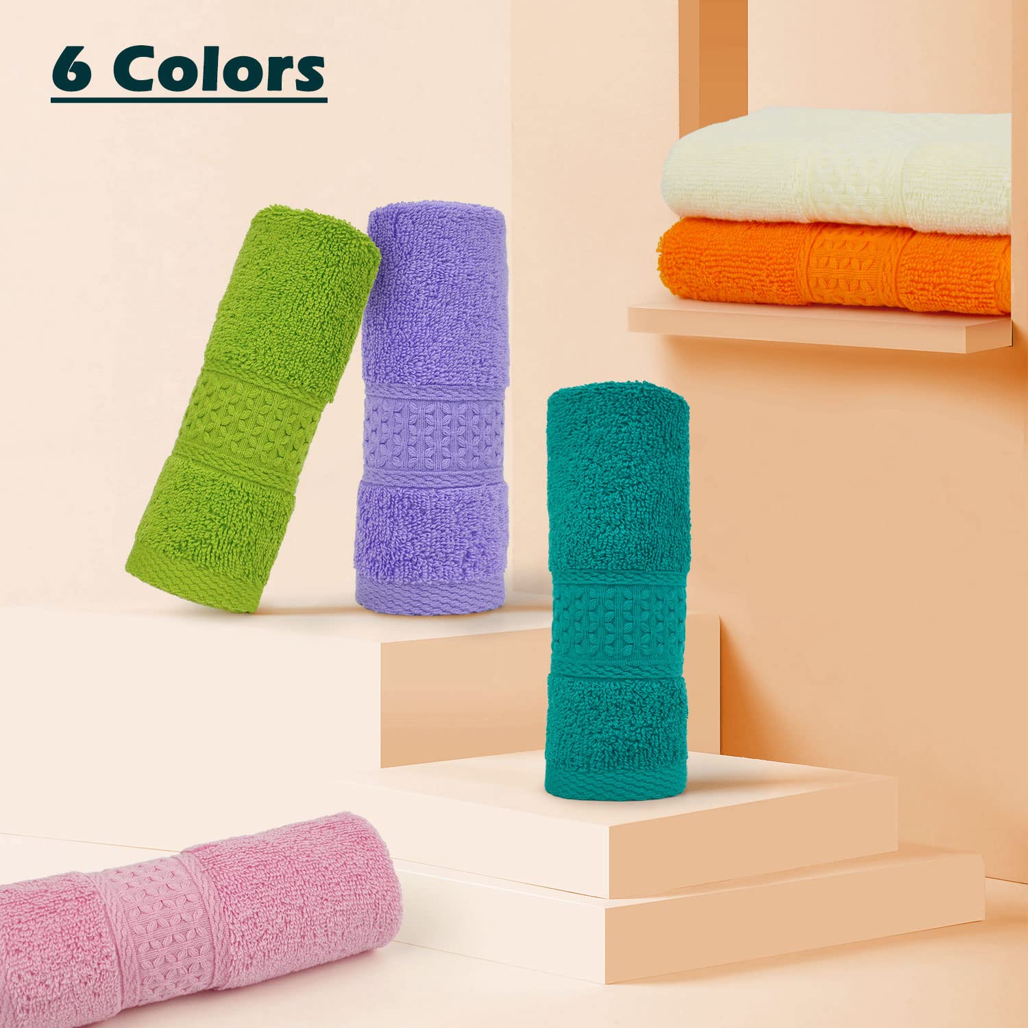 Cleanbear Face Cloths 12 Pack Washcloths 100% Cotton Wash Cloth For Face - Large Bath Washcloths 13 By 13 Inches With Multi Colo