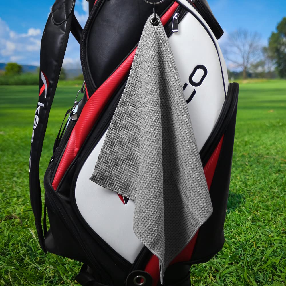 Myartte 2pcs Golf Towels for Golf Bag for Men Women Golfer Microfiber Fabric Waffle Pattern 16??16?(Gray)
