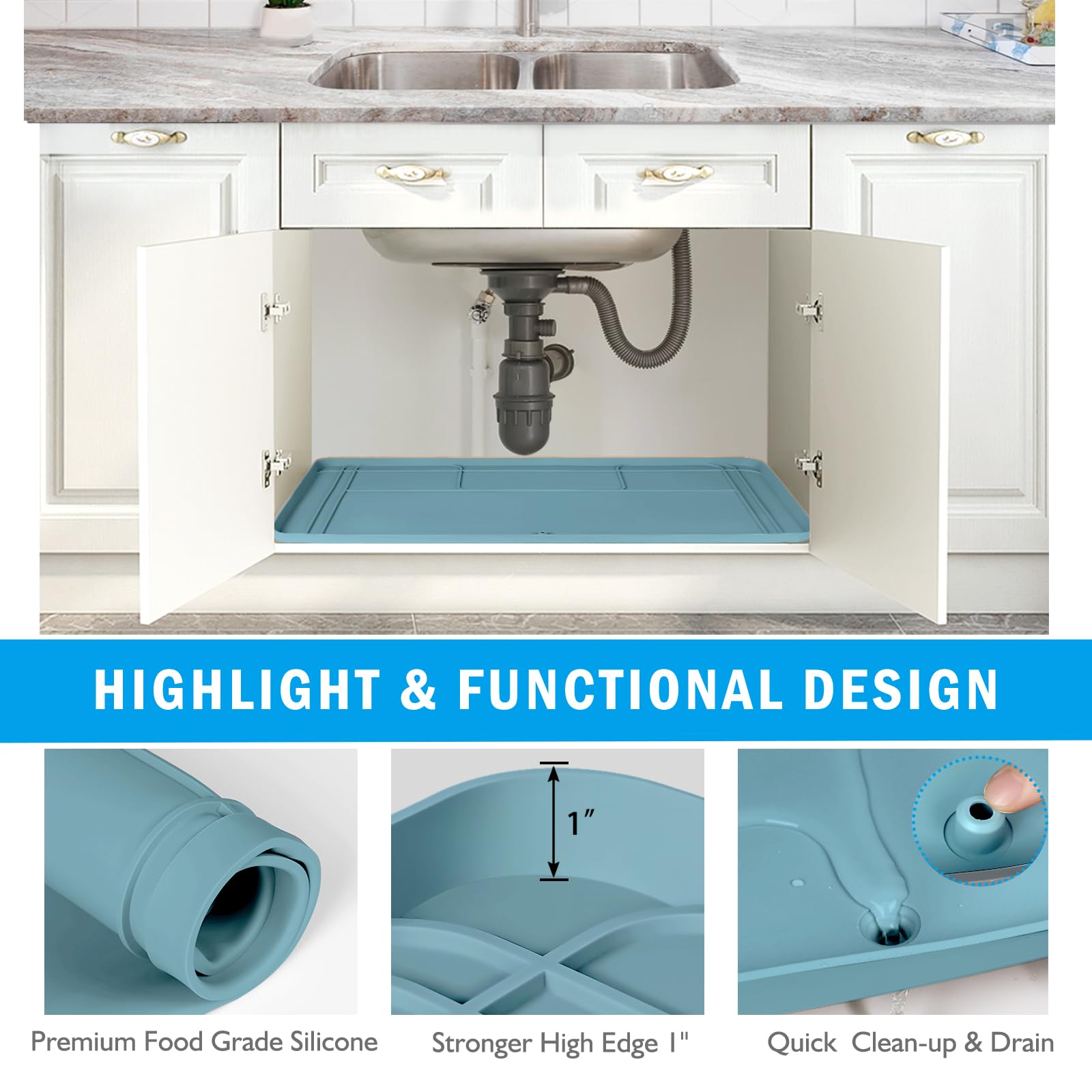 Wohbay Under Sink Mats For Kitchen Waterproof, 34'' X 22'' Or Smaller Cut To Fit Under Sink Drip Tray For Kitchen Bathroom Cabin