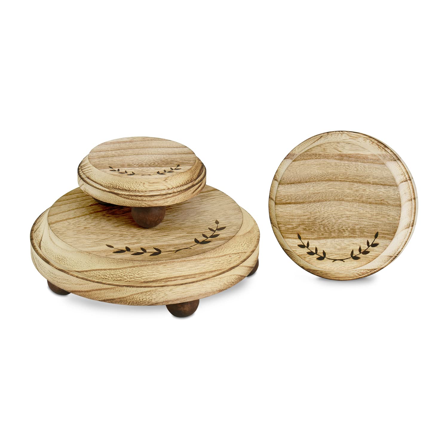Ikee Design 3Pcs Set Stackable Wooden Display Riser,Wood Risers for Decor,Wood Pedestal Stand for Home Kitchen, Collection Displ