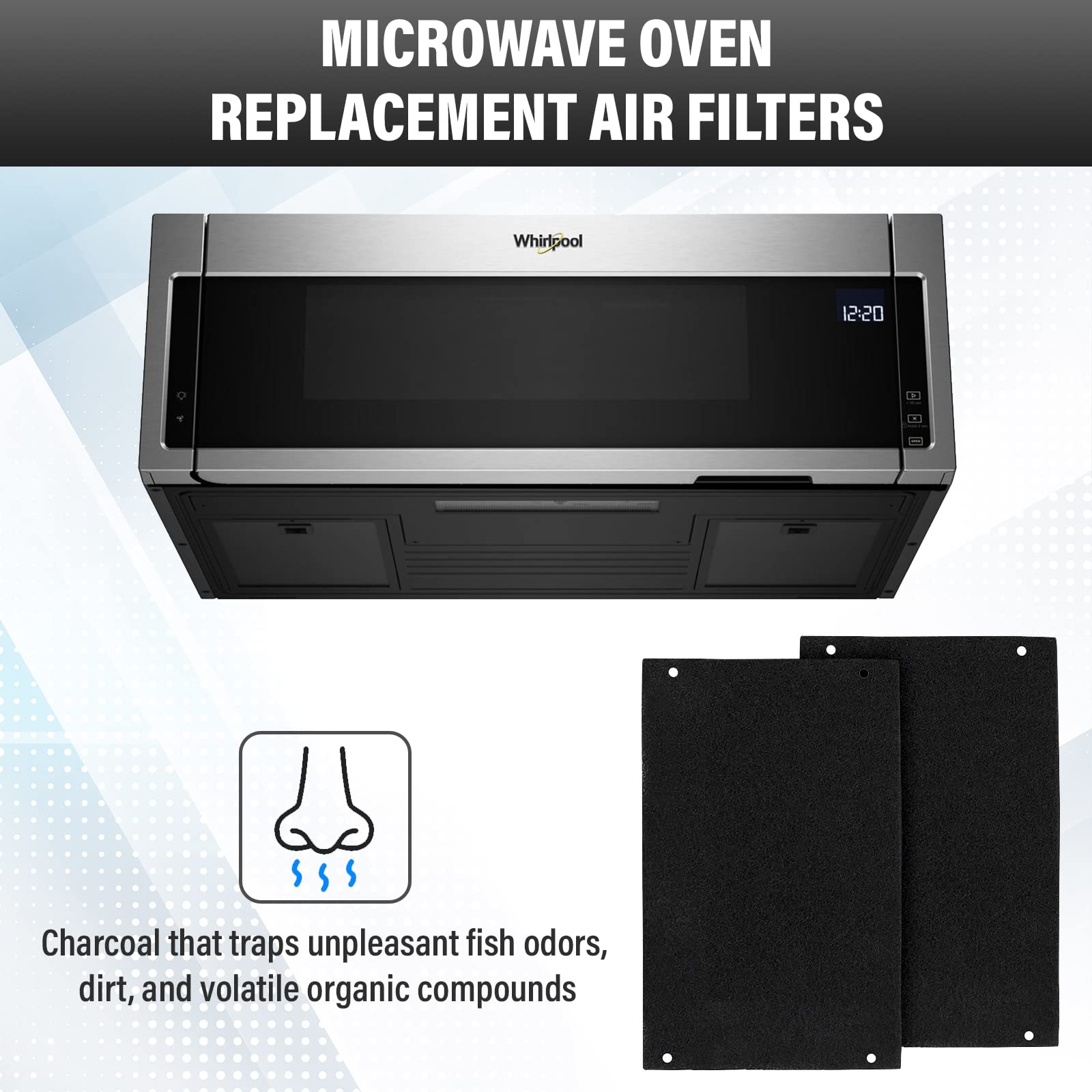 2 Pack Replacement Air Filters For Whirlpool Low Profile Microwave Oven - Activated Charcoal Filters For Over The Range Microwav
