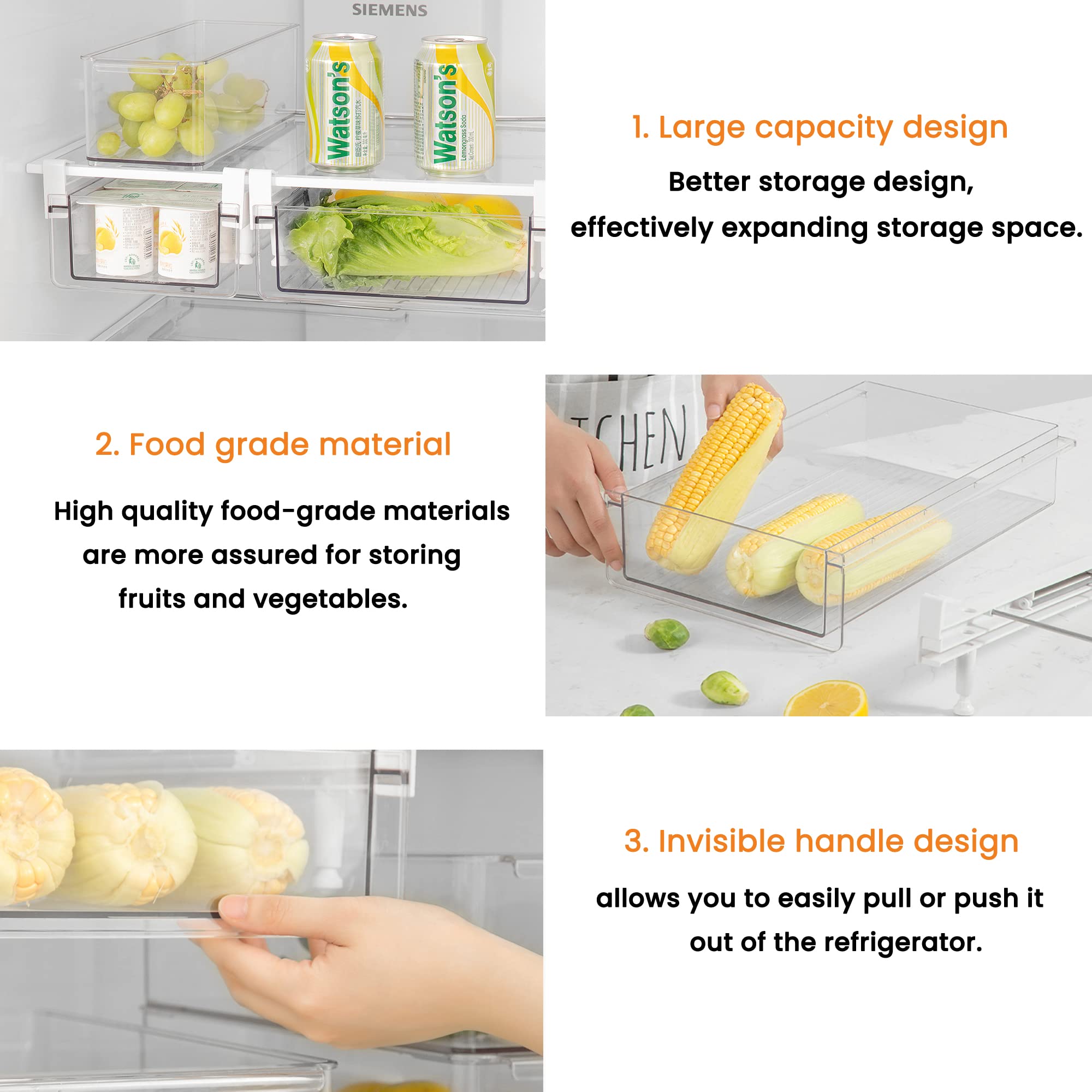 vacane Refrigerator Drawer with Removable 28 Grid Egg Tray  Clear Plastic Fridge Organizer Bins  Fridge Storage Container Under Shelf Holder for Fruit Vegetable Meat Cheese Easy to Install-Egg Holder