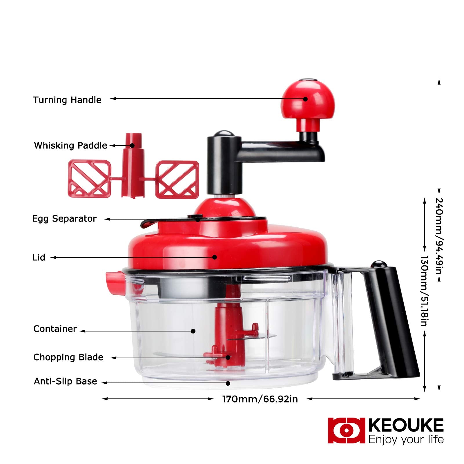 Keouke Onion Chopper Food Chopper- Hand Crank Food Processor Chops Chili, Vegetable, Nuts, Fruits, Salad With A Egg Separator