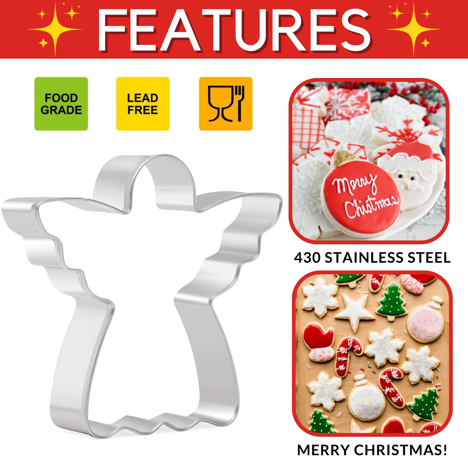 Kaishane Christmas Cookie Cutters Set, 9 Piece Holiday Cookie Cutters Shape - Gingerbread Man, Christmas Tree, Snowflake, Santa,