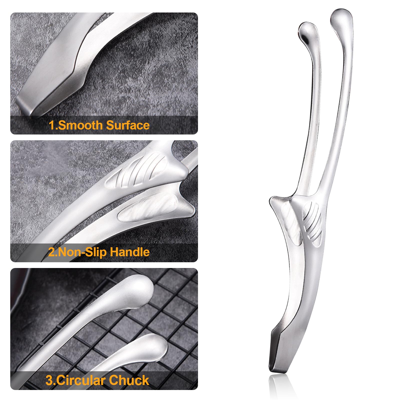 Yrmj 2 Pieces Stainless Steel Grill Tongs For Korean And Japanese Bbq Clean & Convenient Use,Non-Slip Serrated Tips,Ideal For Co