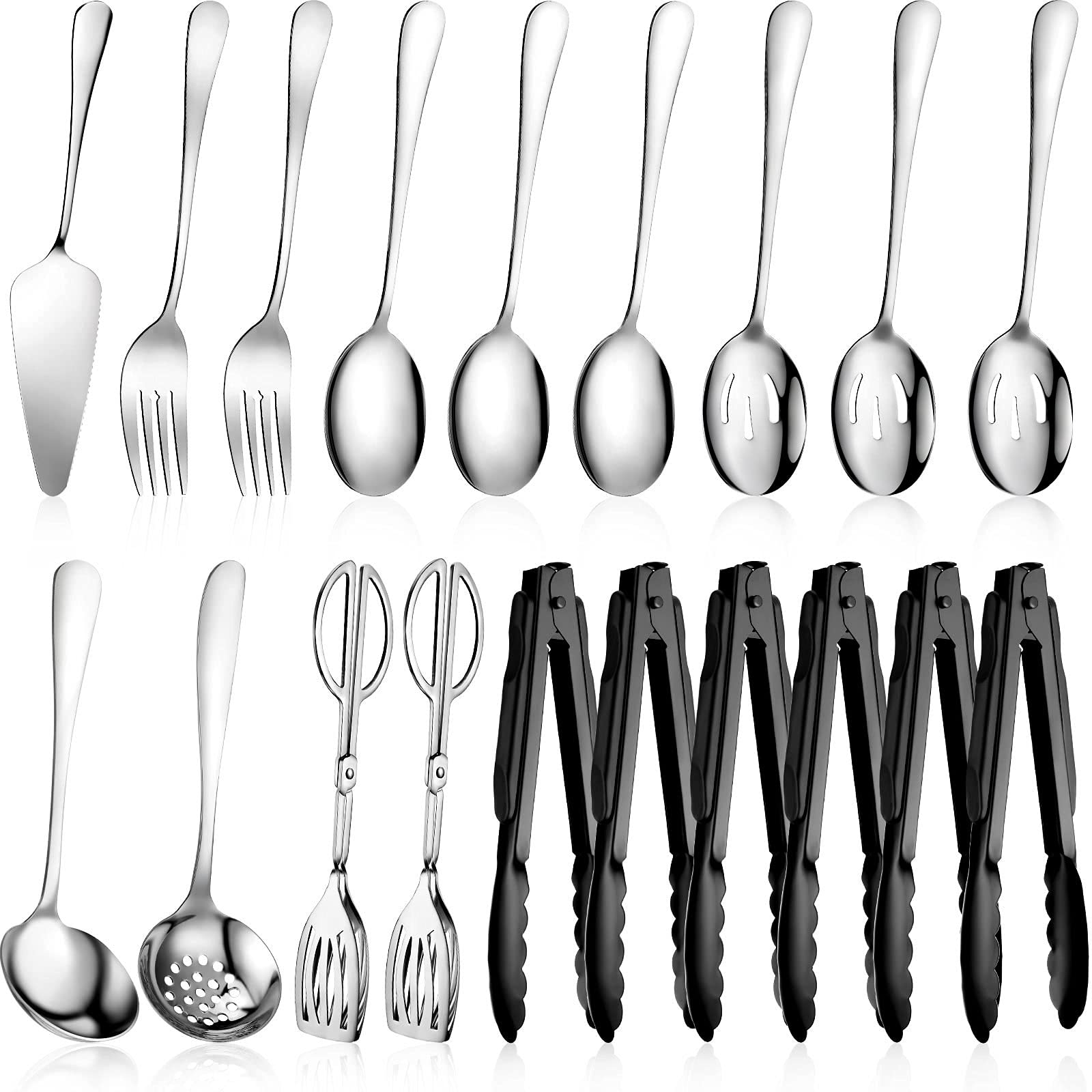 Tanlade 19 Pcs Stainless Steel Serving Utensils Set Flatware Include Spoons Forks Slotted Spoons Soup Ladle Skimmers Pie Server