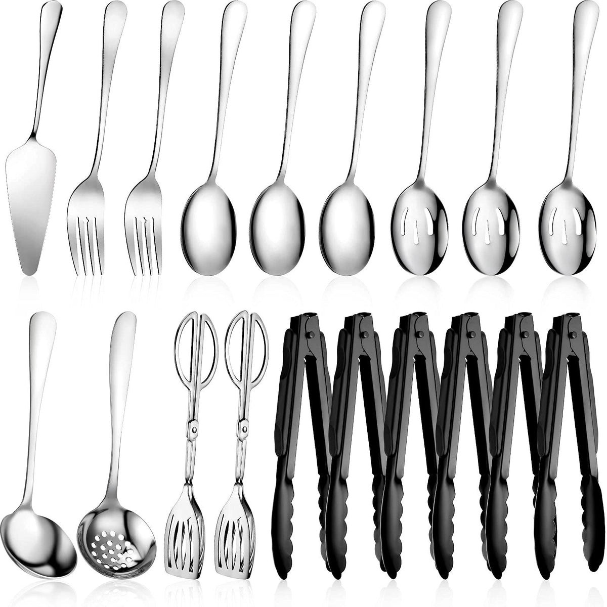 Tanlade 19 Pcs Stainless Steel Serving Utensils Set Flatware Include Spoons Forks Slotted Spoons Soup Ladle Skimmers Pie Server