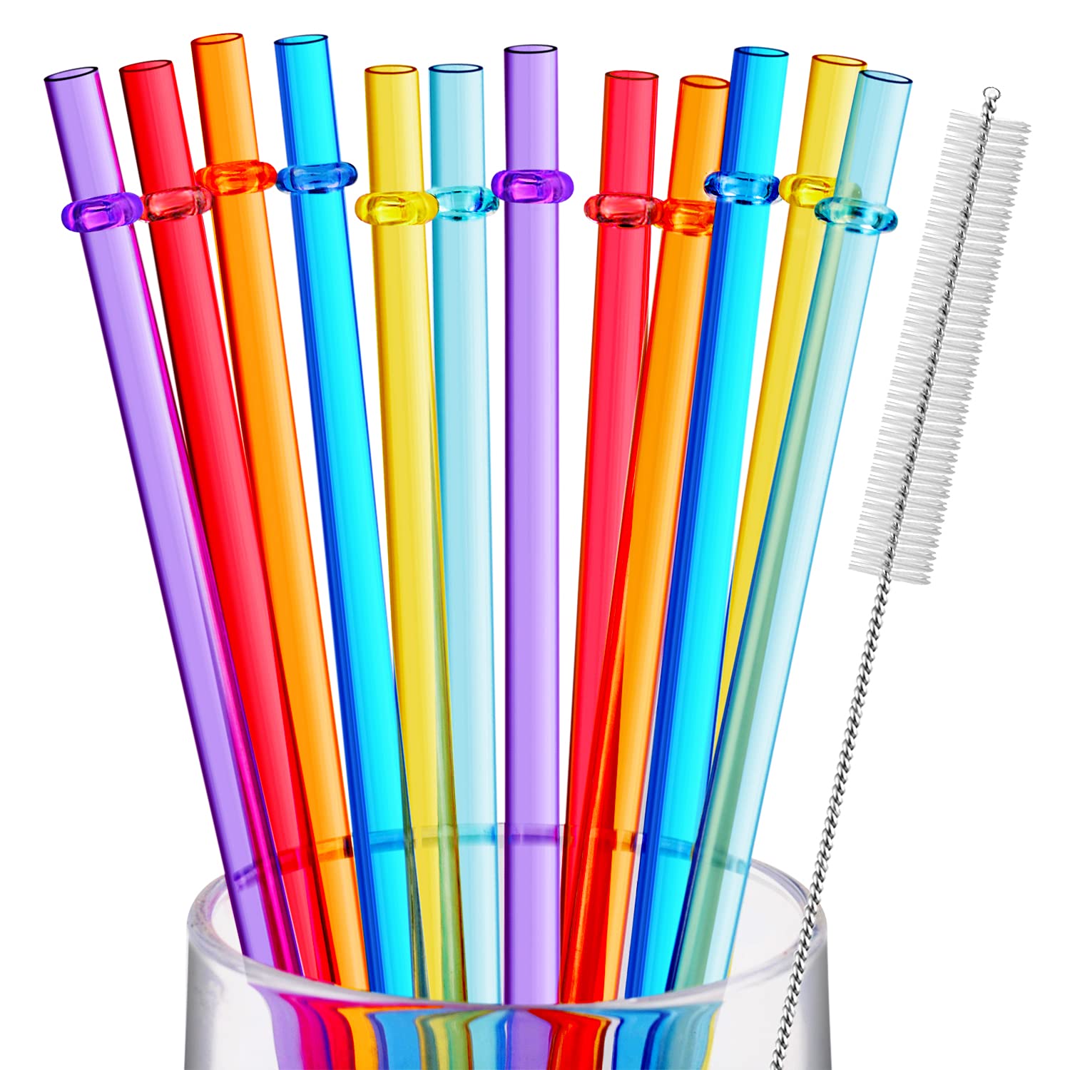 12 Pieces 10 Inches Reusable Plastic Straws For Tall Cups And Tumblers, Bpa-Free Unbreakable Clear Colored Replacement Drinking