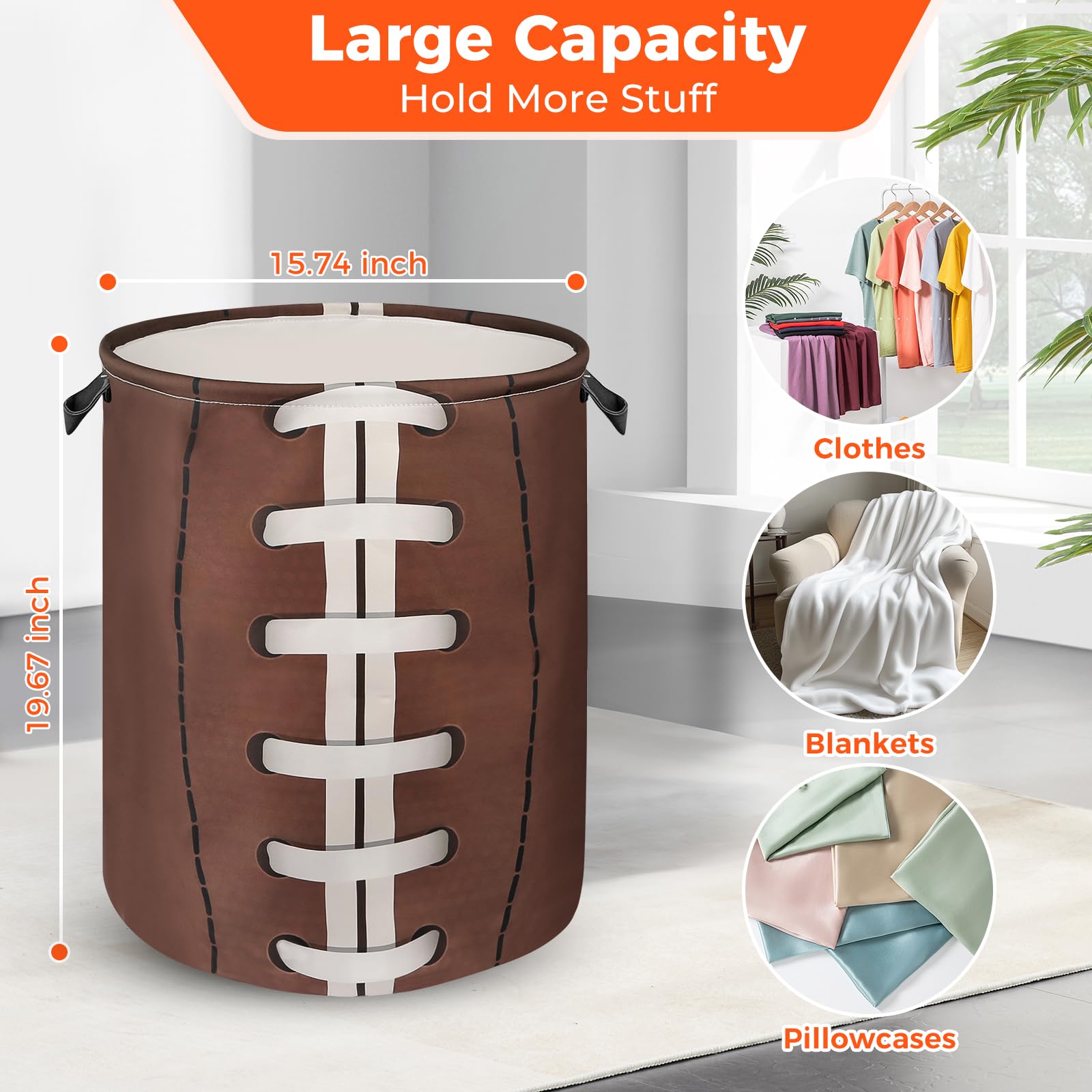 Football Laundry Basket For Boys Room Decor, Ball Gift Kids Nursery Hamper For Bathroom Bedroom, Teens Baby Clothes Storage Bag
