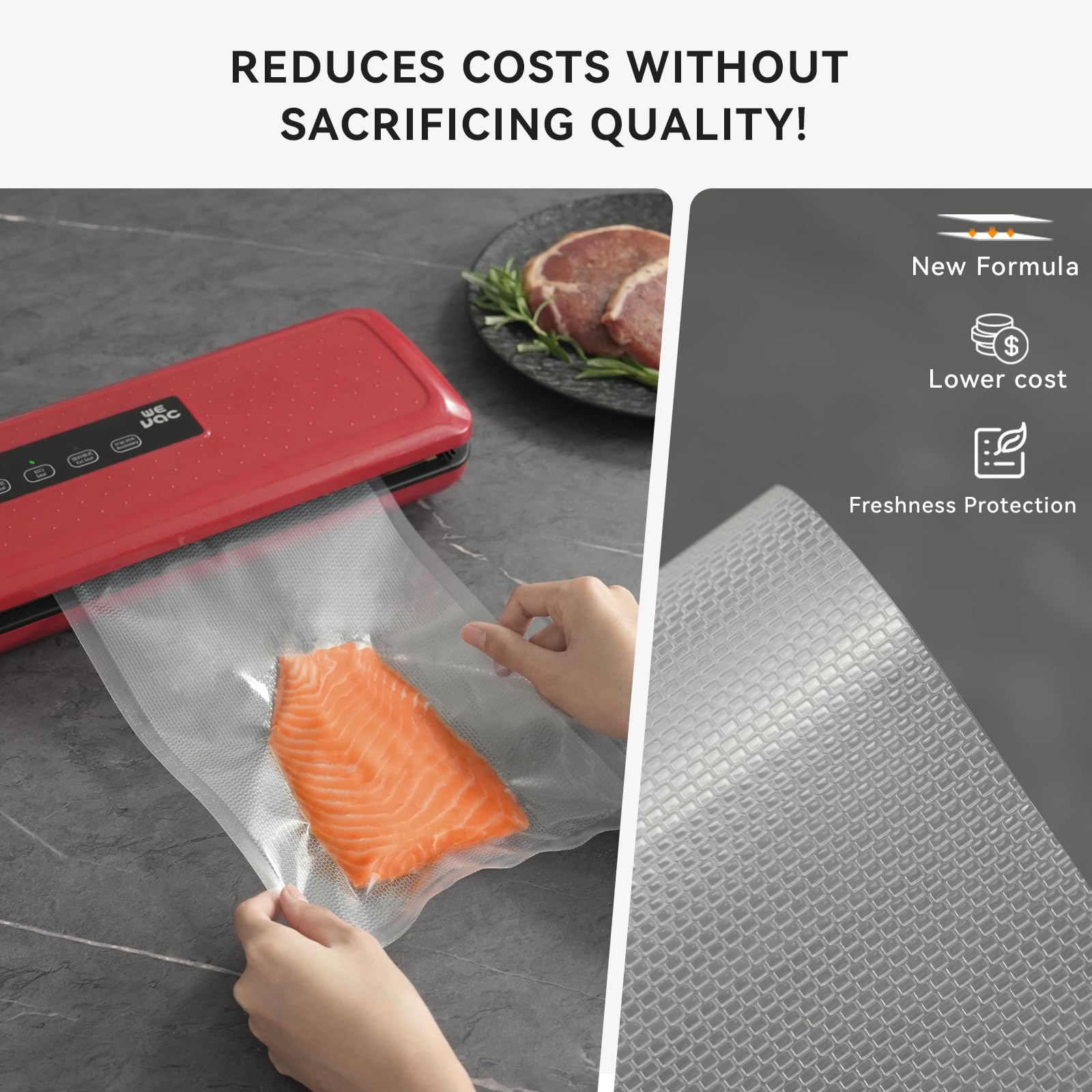Wevac [2024 New] 8 x 12 100 Count Precut Bags, Vacuum Sealer Bags for Food, Great for Food Storage, Sous Vide and Meal Prep, Lit