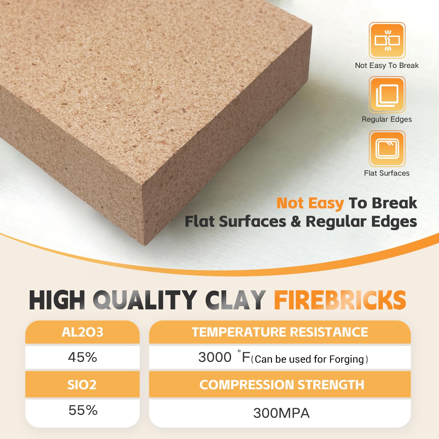 Fire Bricks, Food Grade Woodstove Firebricks, 3000F, Size 9 X 4-1/2'' X 1-1/4''