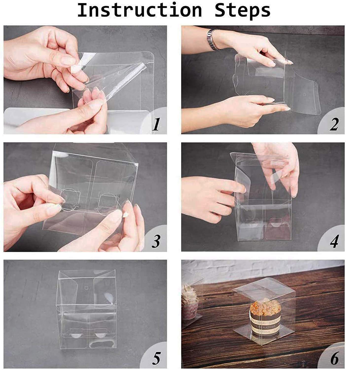 LOKQING 20 Pack 4  x 4   x 4   Clear Candy Apple Boxes with Hole and Sticks Set Food Grade Plastic Clear Caramel Apple Container
